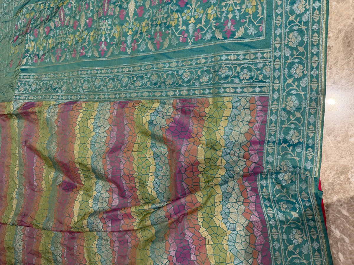 Aqua & Rose Two-Tone Handloom Pure Katan Silk Banarasi Saree — Banarasi, Pure Katan Silk, Varanasi, Uttar Pradesh, view 5