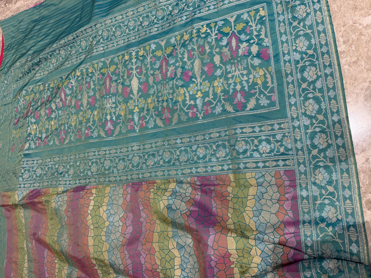 Aqua & Rose Two-Tone Handloom Pure Katan Silk Banarasi Saree — Banarasi, Pure Katan Silk, Varanasi, Uttar Pradesh, view 8