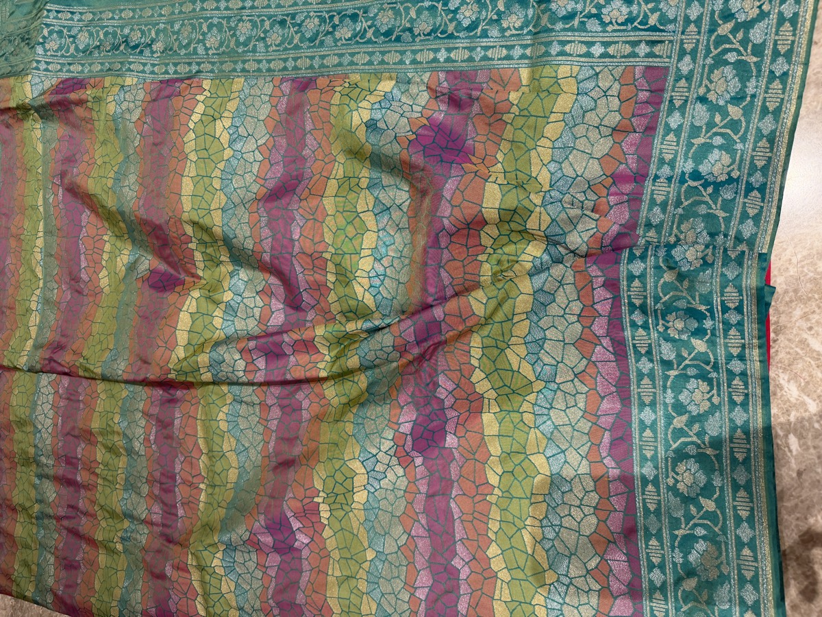 Aqua & Rose Two-Tone Handloom Pure Katan Silk Banarasi Saree — Banarasi, Pure Katan Silk, Varanasi, Uttar Pradesh, view 6