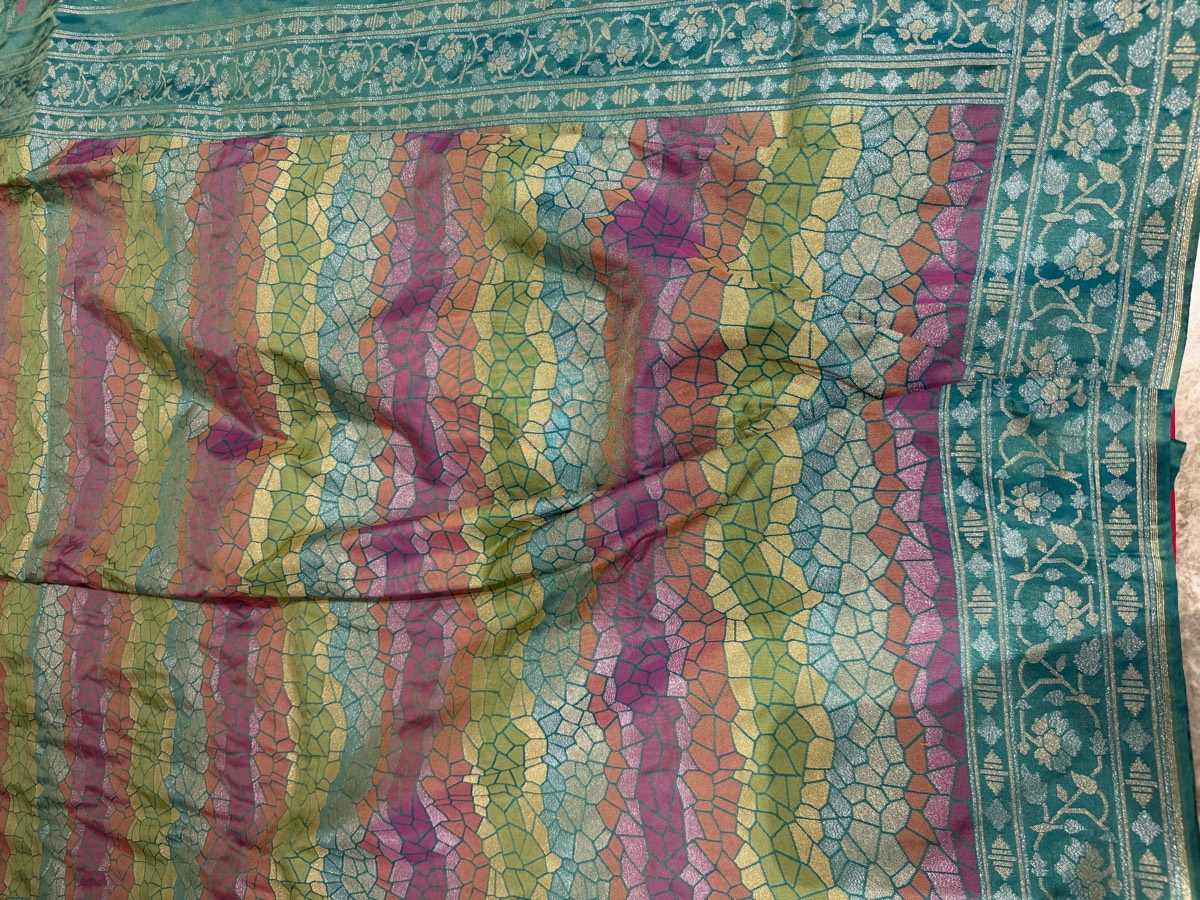 Aqua & Rose Two-Tone Handloom Pure Katan Silk Banarasi Saree — Banarasi, Pure Katan Silk, Varanasi, Uttar Pradesh, view 7