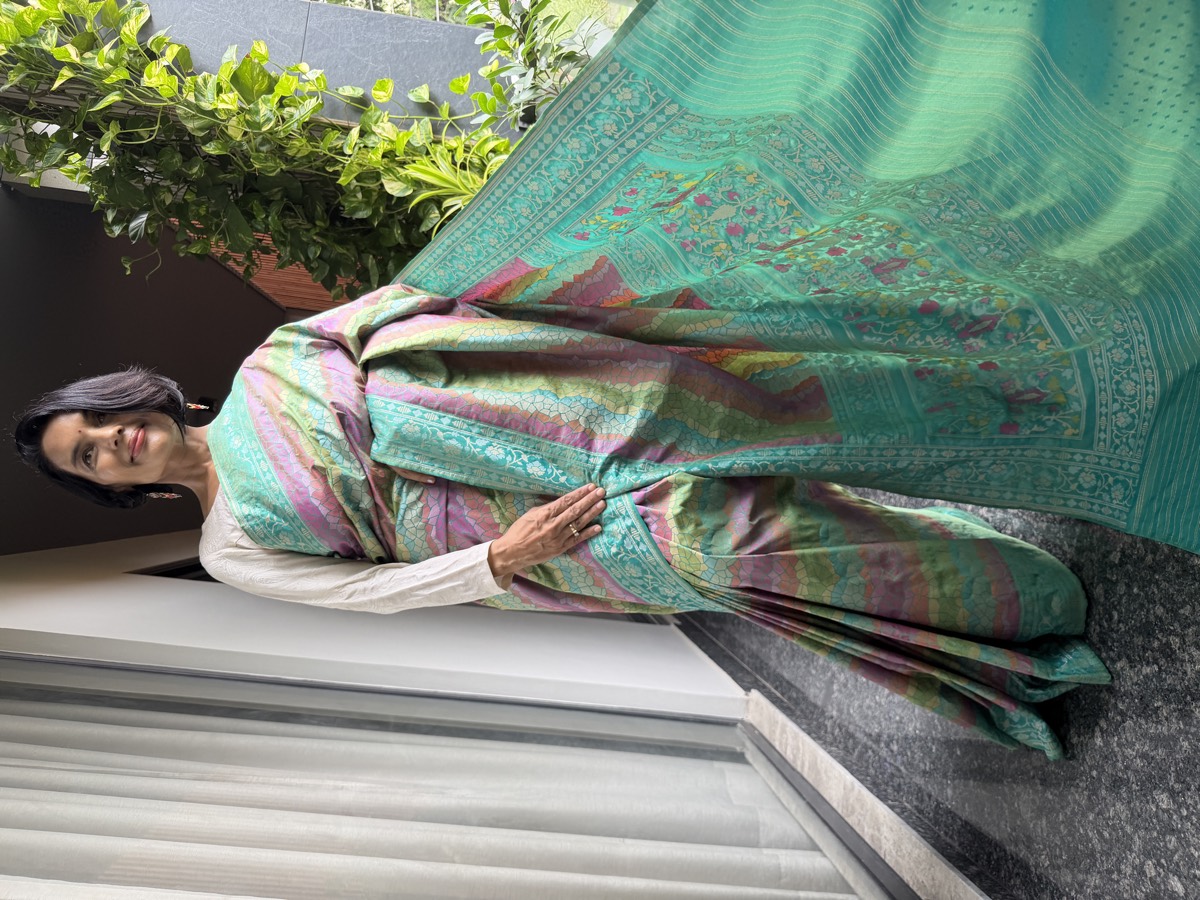 Aqua & Rose Two-Tone Handloom Pure Katan Silk Banarasi Saree — Banarasi, Pure Katan Silk, Varanasi, Uttar Pradesh