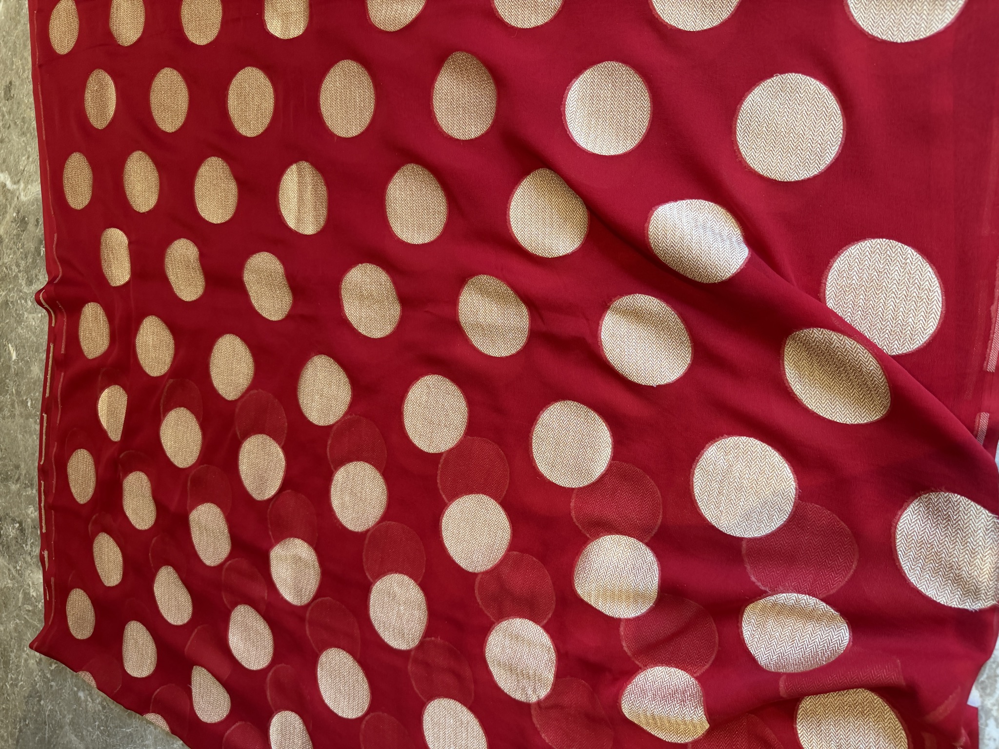 Red Khaddi Georgette Banarasi Saree with Zari Polka Dots — Banarasi, Khaddi Georgette, Varanasi, Uttar Pradesh, view 9