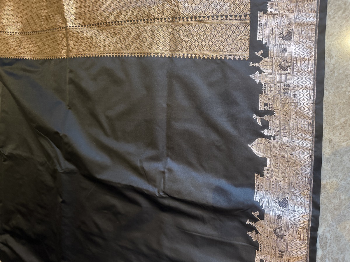 Black Mushroo Silk Banarasi Saree — Kashi Assi 80 Ghat — Banarasi, Mushroo Silk, Varanasi, Uttar Pradesh, view 10