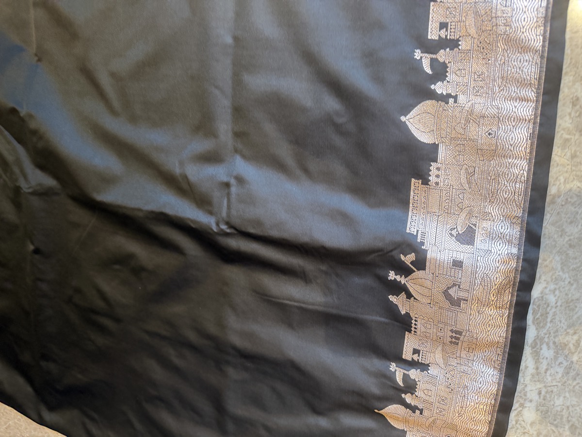 Black Mushroo Silk Banarasi Saree — Kashi Assi 80 Ghat — Banarasi, Mushroo Silk, Varanasi, Uttar Pradesh, view 11