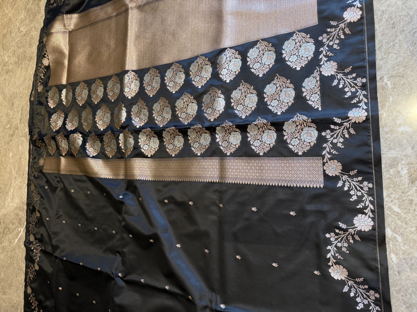 Black Mushroo Silk Banarasi Saree with Heavy Zari Blouse — Banarasi, Mushroo Silk, Varanasi, Uttar Pradesh, view 5