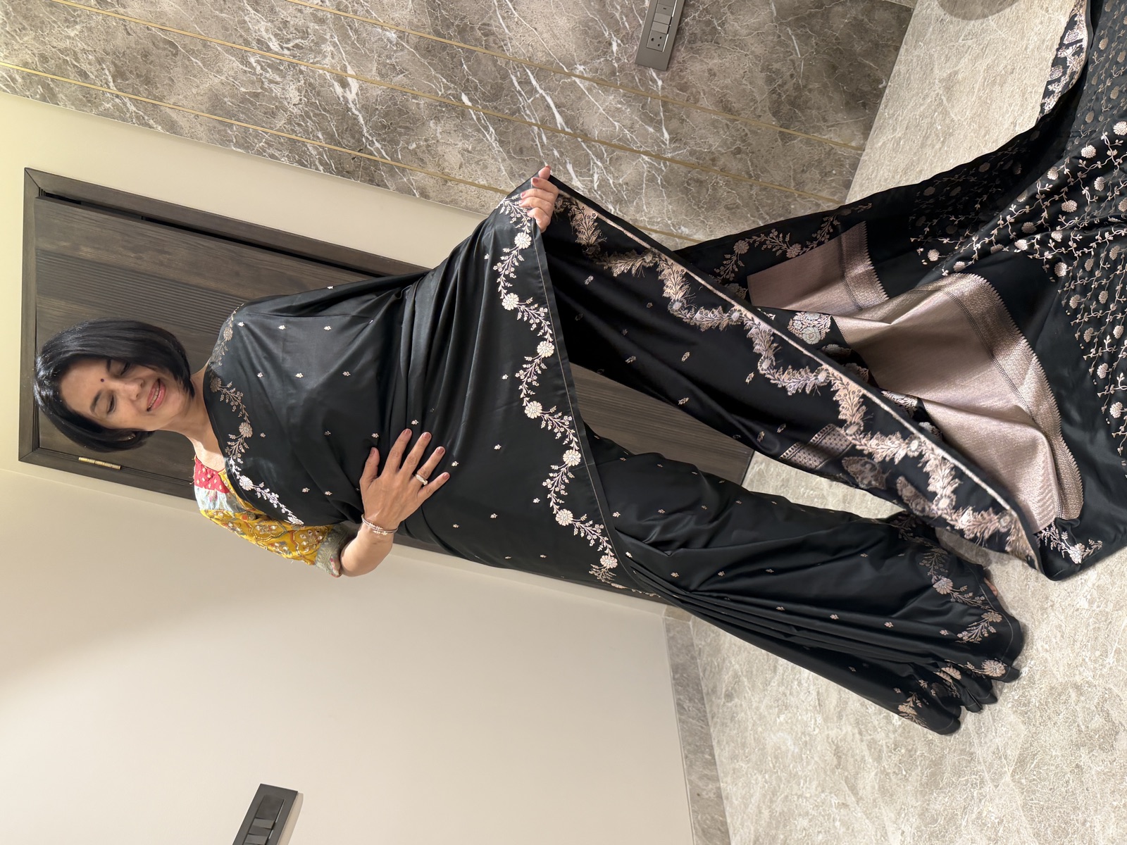 Black Mushroo Silk Banarasi Saree with Heavy Zari Blouse — Banarasi, Mushroo Silk, Varanasi, Uttar Pradesh