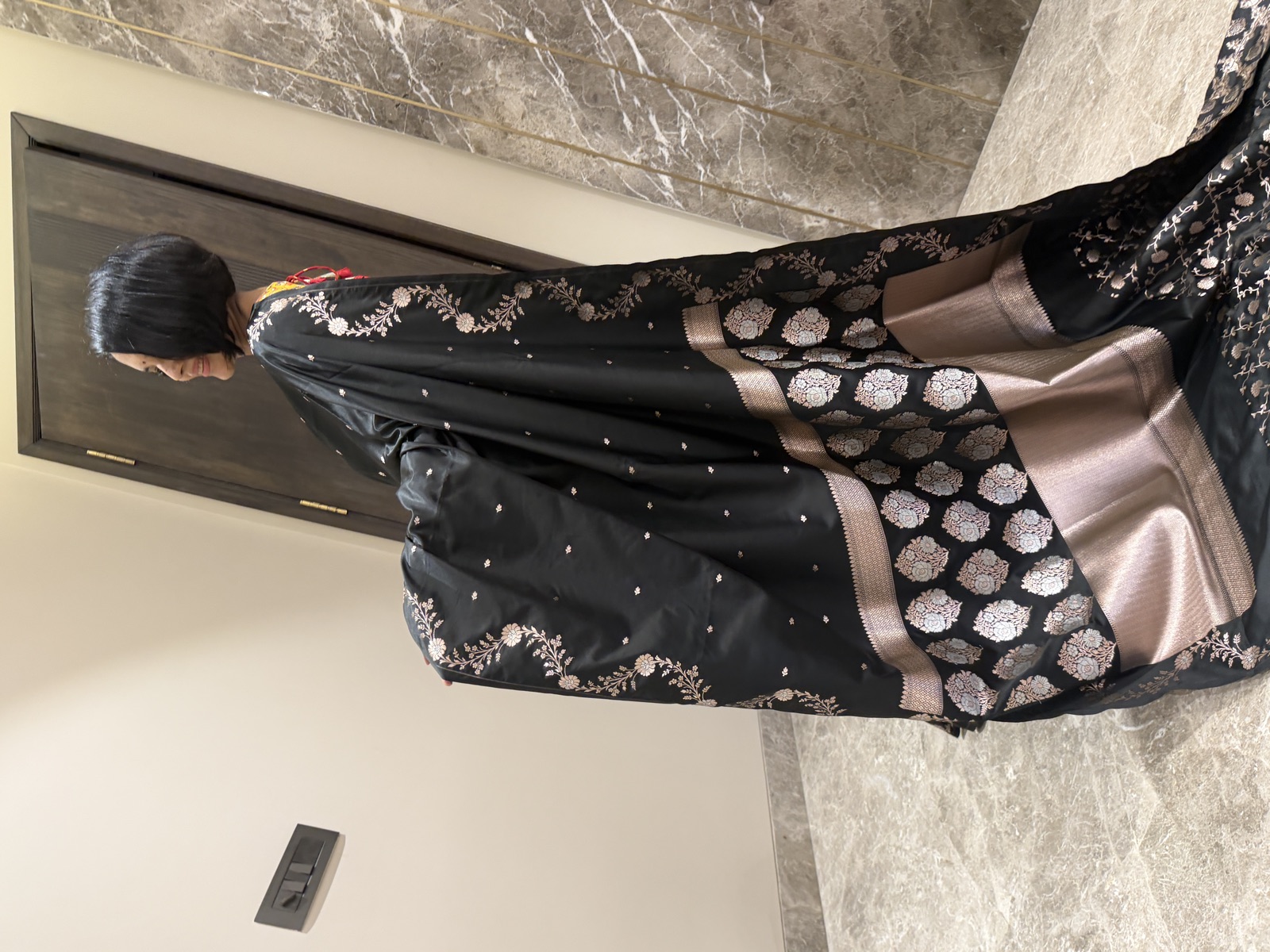 Black Mushroo Silk Banarasi Saree with Heavy Zari Blouse — Banarasi, Mushroo Silk, Varanasi, Uttar Pradesh, view 2