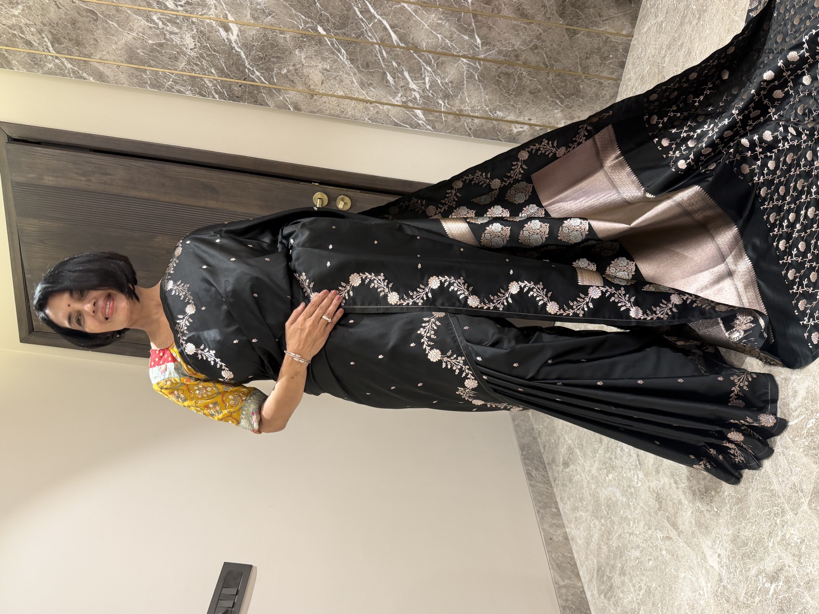 Black Mushroo Silk Banarasi Saree with Heavy Zari Blouse — Banarasi, Mushroo Silk, Varanasi, Uttar Pradesh, view 4