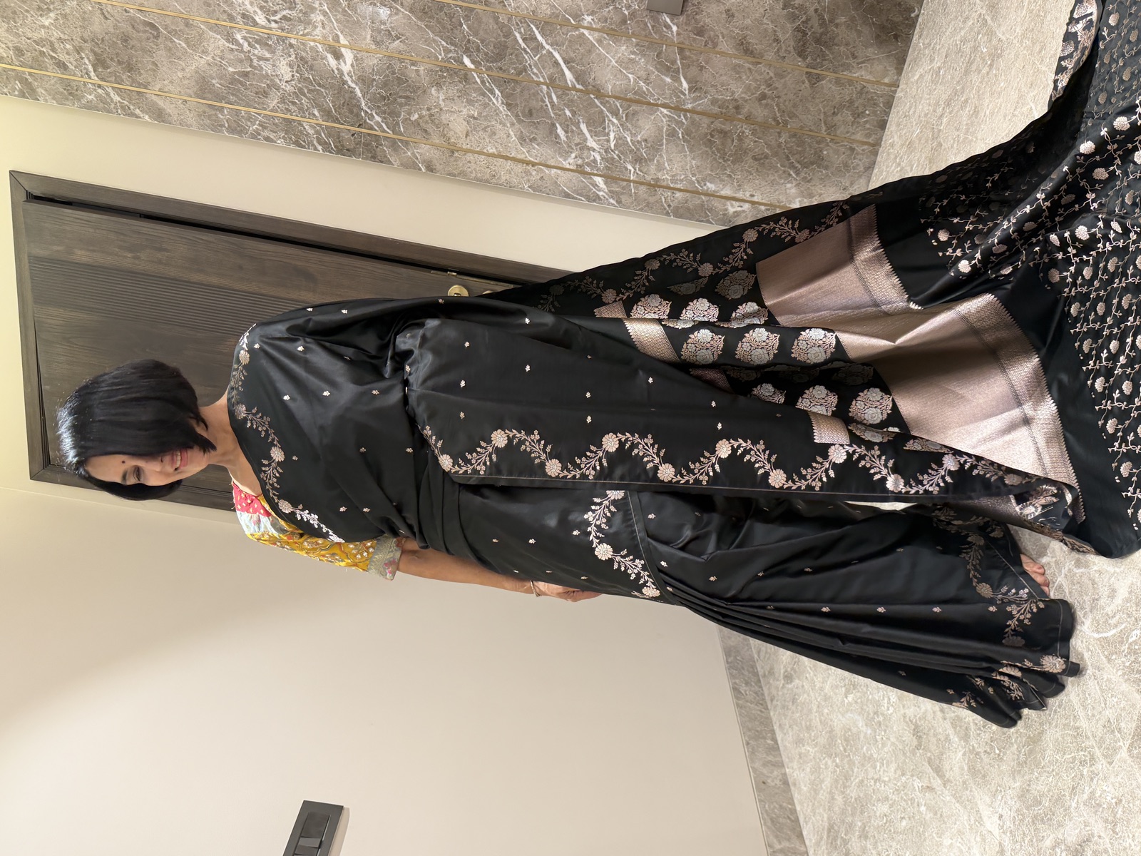 Black Mushroo Silk Banarasi Saree with Heavy Zari Blouse — Banarasi, Mushroo Silk, Varanasi, Uttar Pradesh, view 8