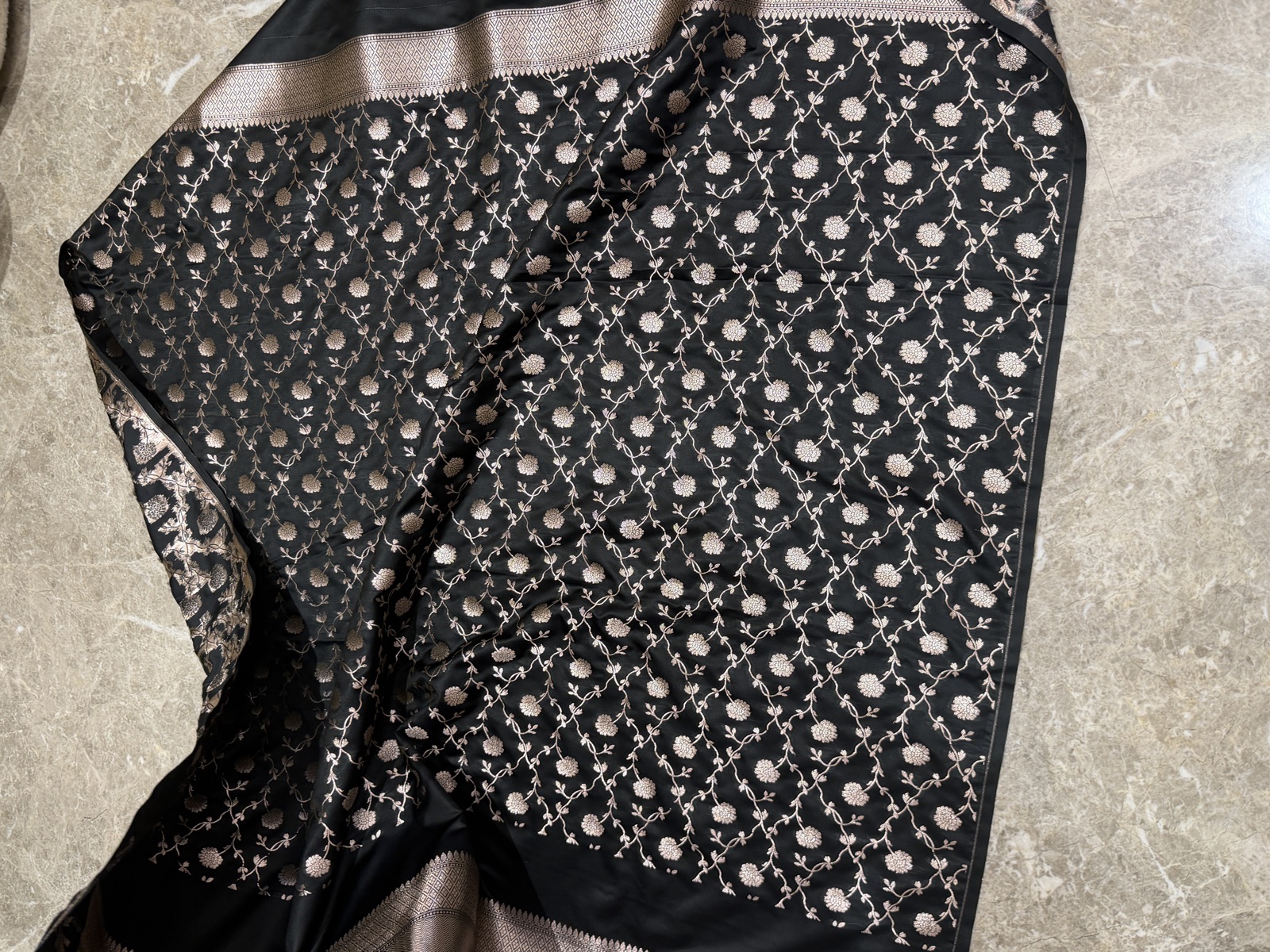 Black Mushroo Silk Banarasi Saree with Heavy Zari Blouse — Banarasi, Mushroo Silk, Varanasi, Uttar Pradesh, view 10