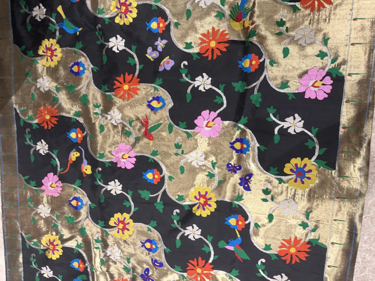Black Silk Brocade Sona Rupa Zari Jamdani Paithani Saree — Paithani, Pure Silk, Paithan, Maharashtra, view 14