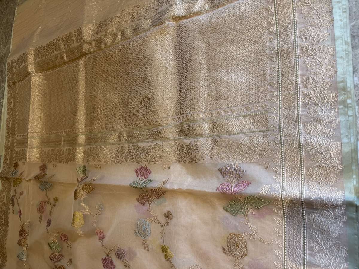 Blush Nude Kora Silk Kaduwa Meenakari Banarasi Saree — Banarasi, Kora Silk, Varanasi, Uttar Pradesh, view 9
