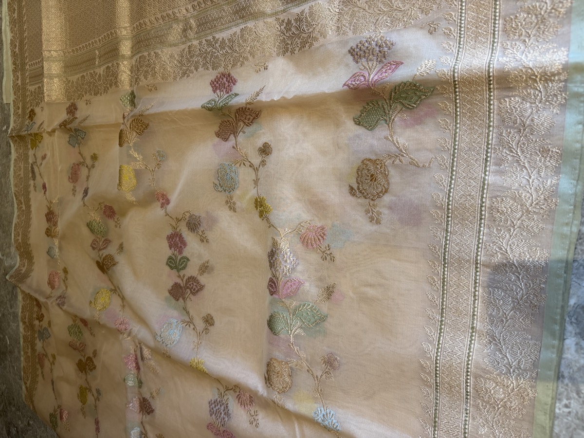 Blush Nude Kora Silk Kaduwa Meenakari Banarasi Saree — Banarasi, Kora Silk, Varanasi, Uttar Pradesh, view 11