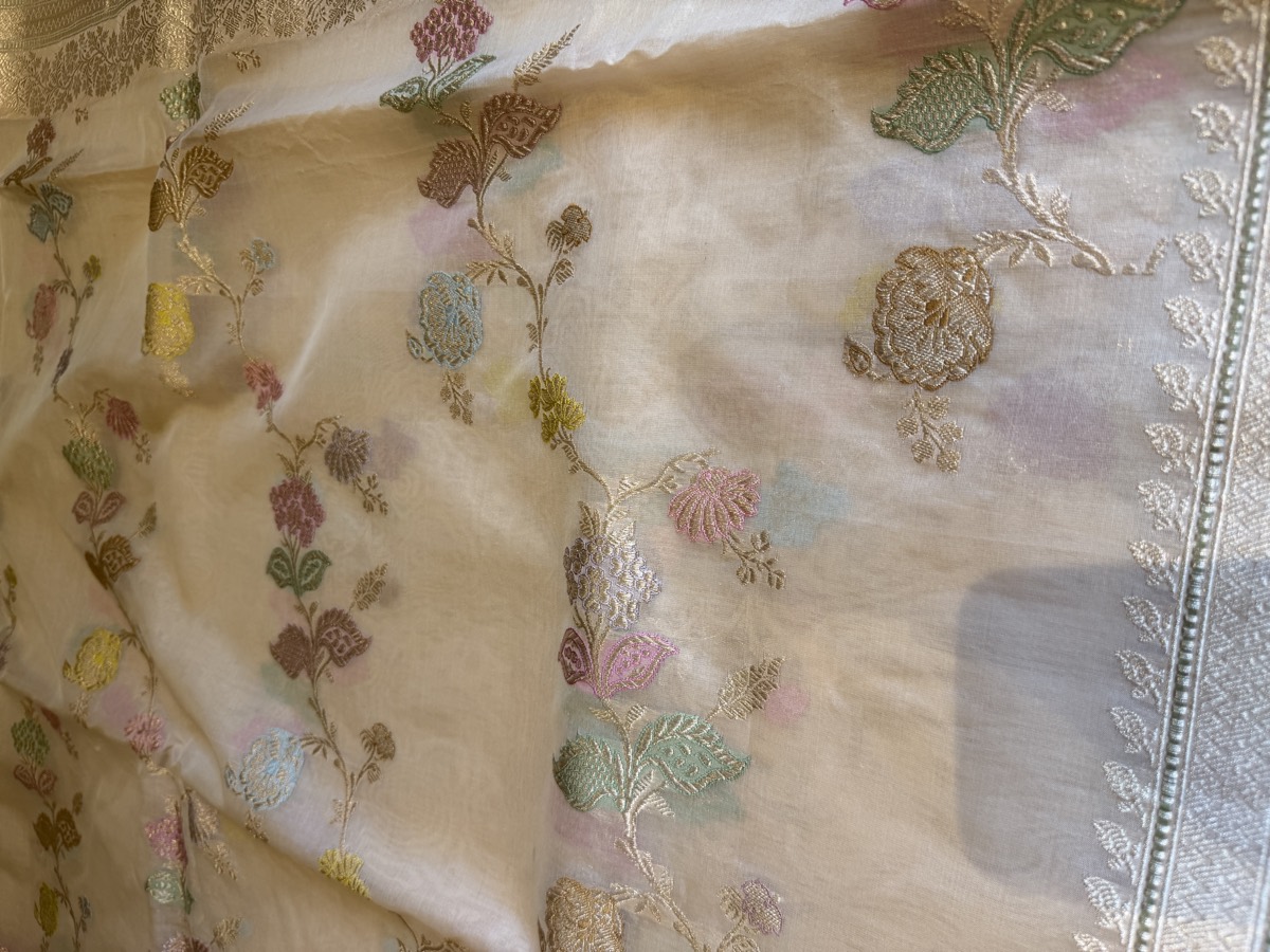 Blush Nude Kora Silk Kaduwa Meenakari Banarasi Saree — Banarasi, Kora Silk, Varanasi, Uttar Pradesh, view 12