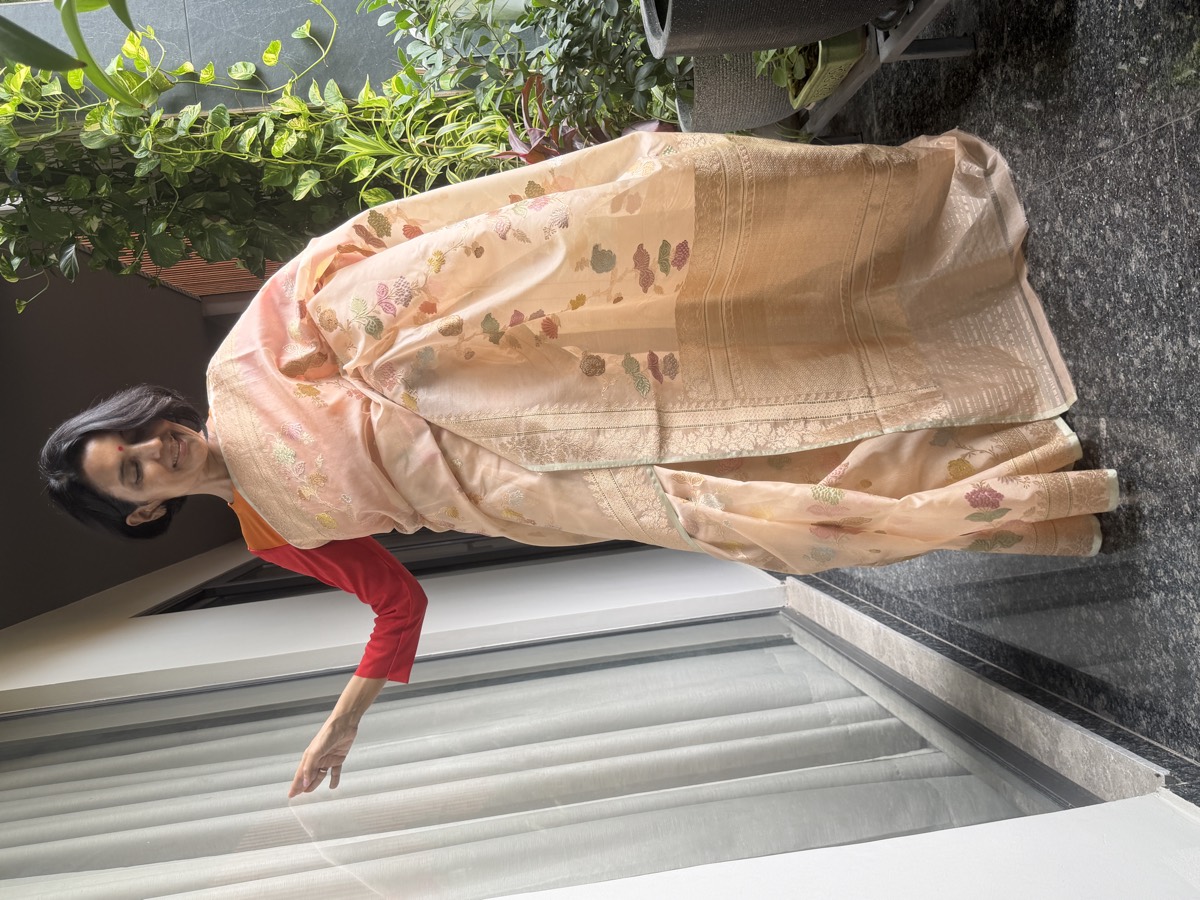 Blush Nude Kora Silk Kaduwa Meenakari Banarasi Saree — Banarasi, Kora Silk, Varanasi, Uttar Pradesh