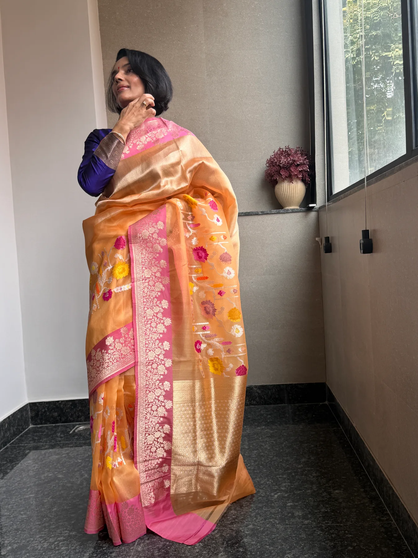 Champagne Kora Silk Tissue Brocade Kadiyal Banarasi collector's saree 2