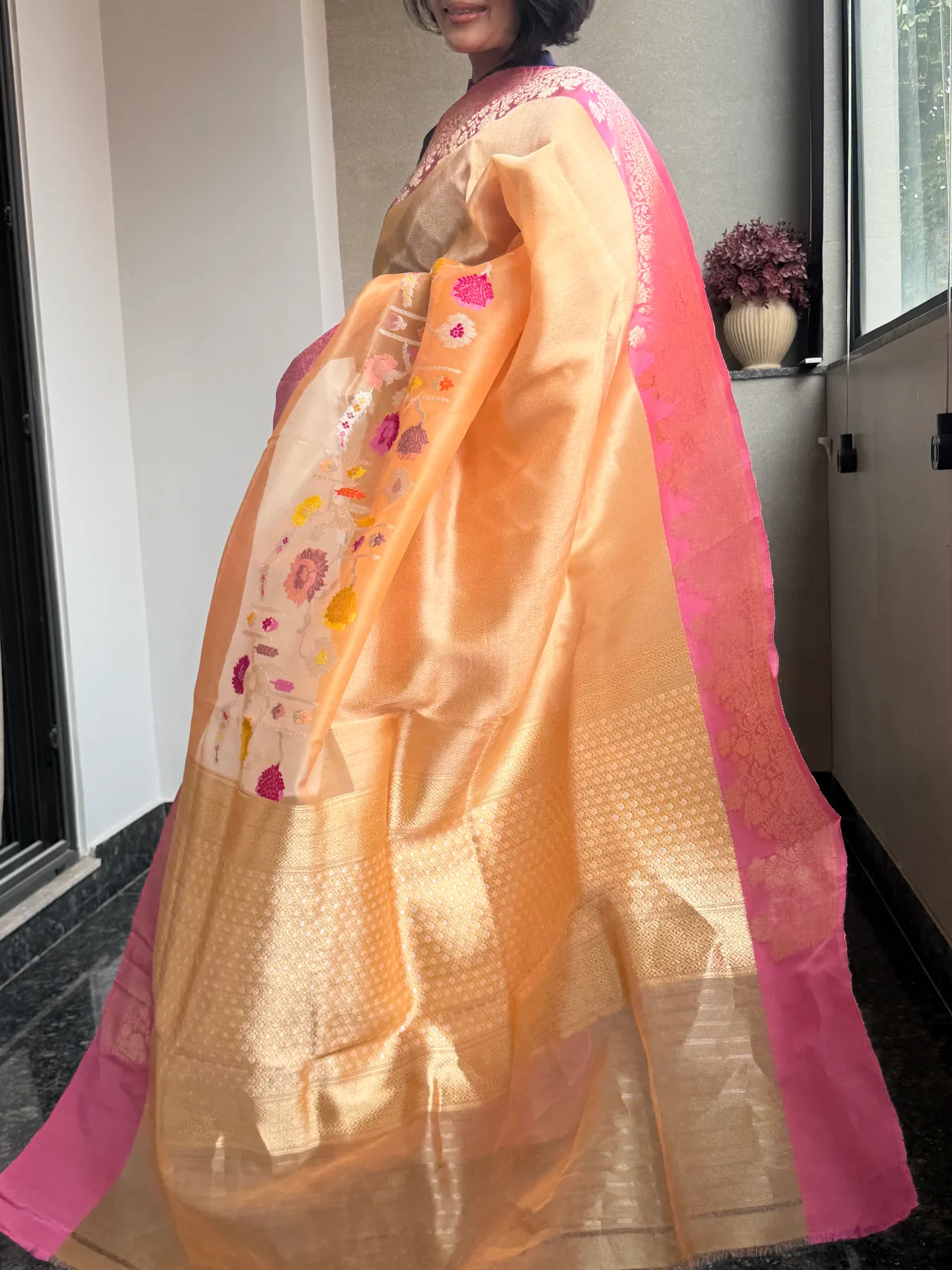 Champagne Kora Silk Tissue Brocade Kadiyal Banarasi collector's saree 6