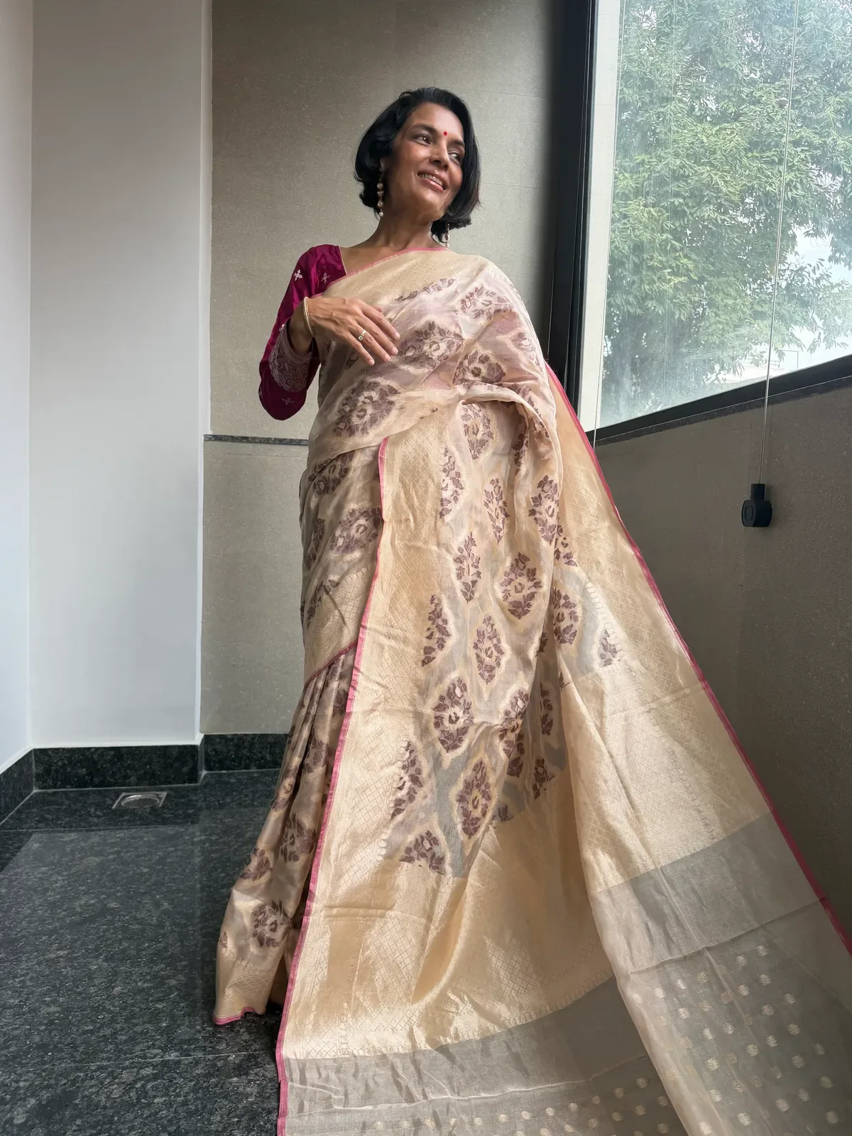 Champagne Tissue Kora Silk Cutwork Jamdani Banarasi Saree — Banarasi, Tissue Kora Silk, Varanasi, Uttar Pradesh