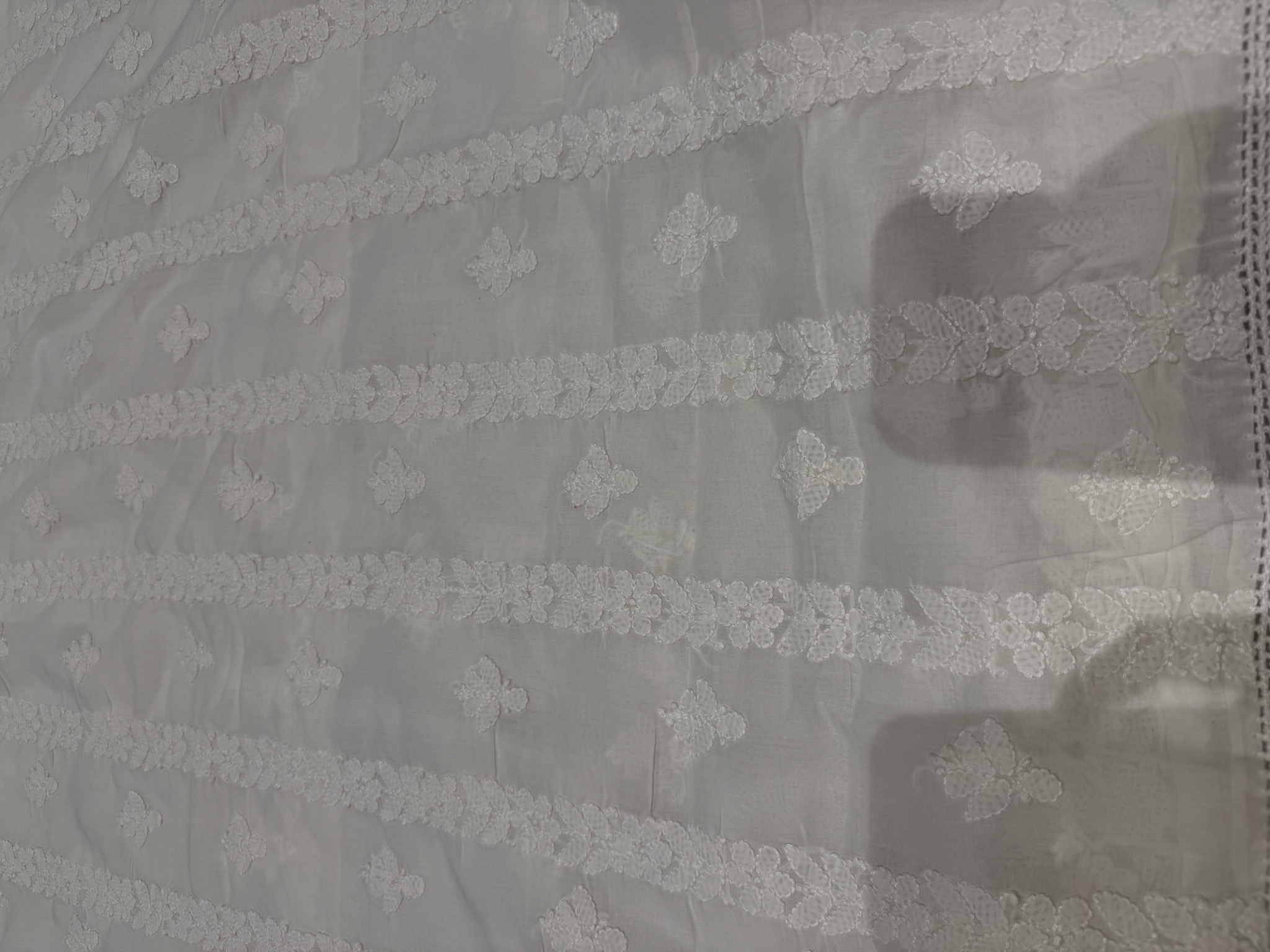 White on White Chikankari Unstitched Suit Set with Crochet Lace — Georgette, Lucknow, Uttar Pradesh, view 4