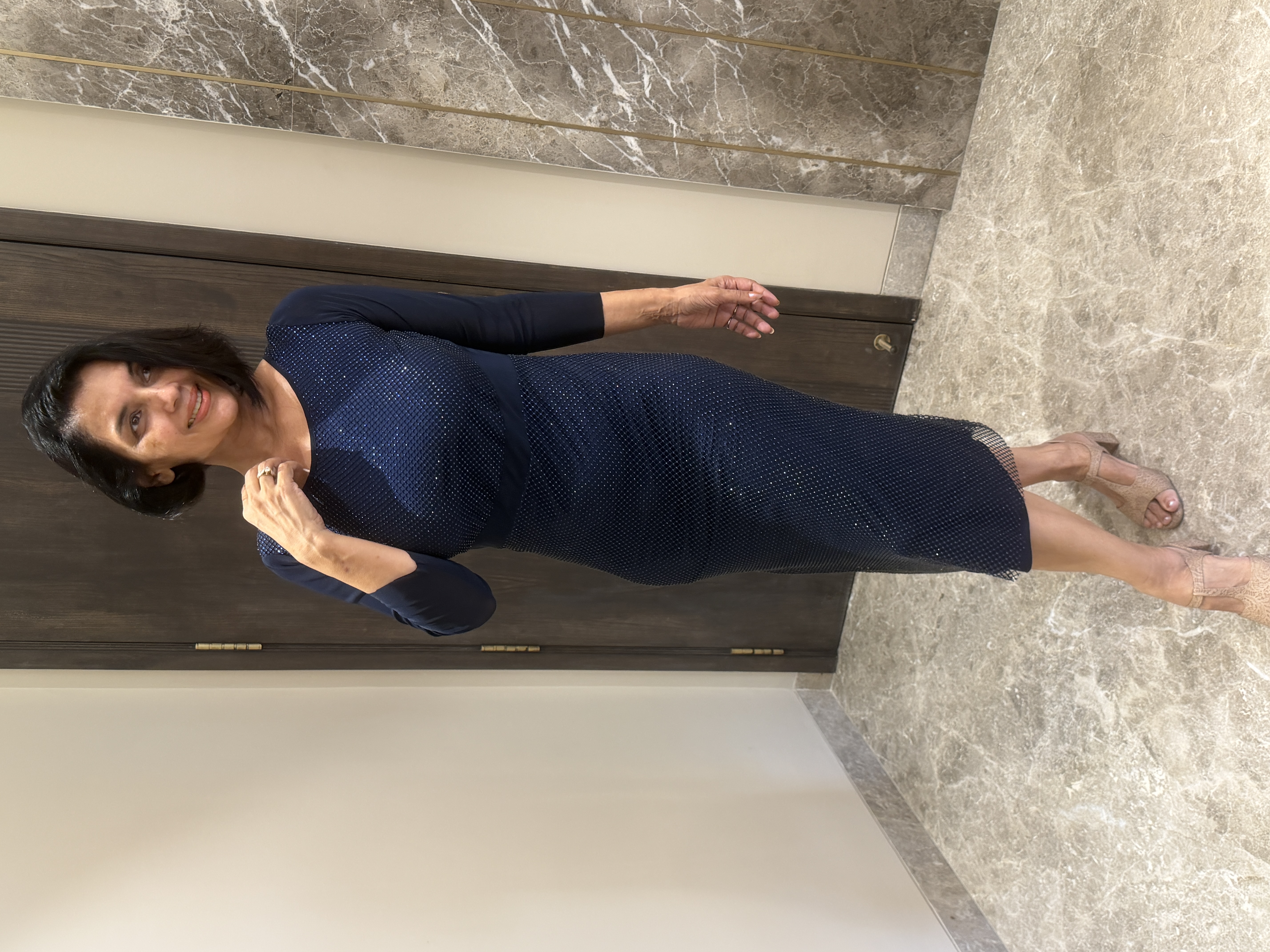 Navy Blue Shimmery Lycra Dress — Korean Stretch Lycra, Hand stitched in-house, view 5