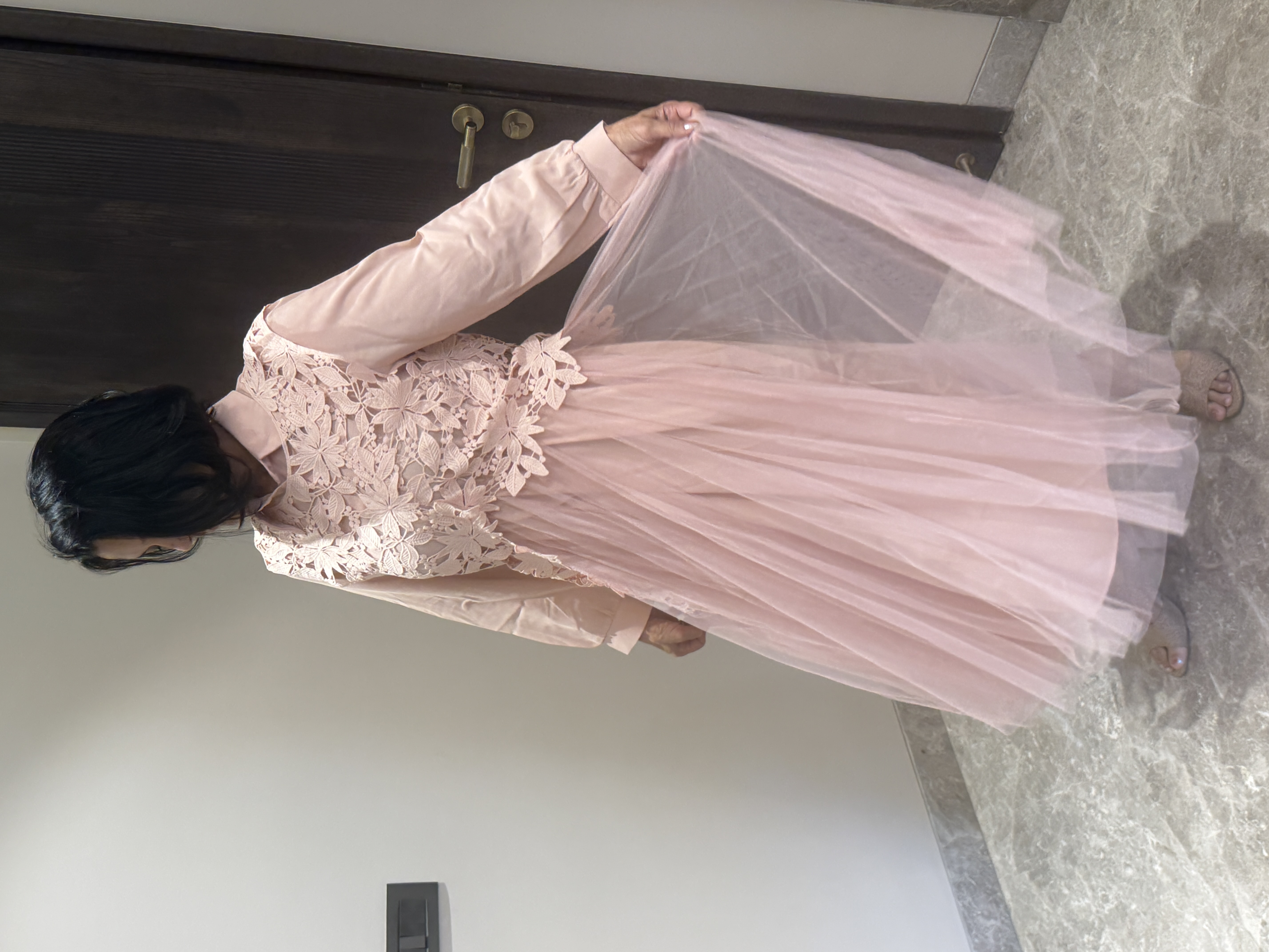 Dusty Pink Lace & Net Two-Piece Dress — Lace & Net, Hand finished in-house, view 5