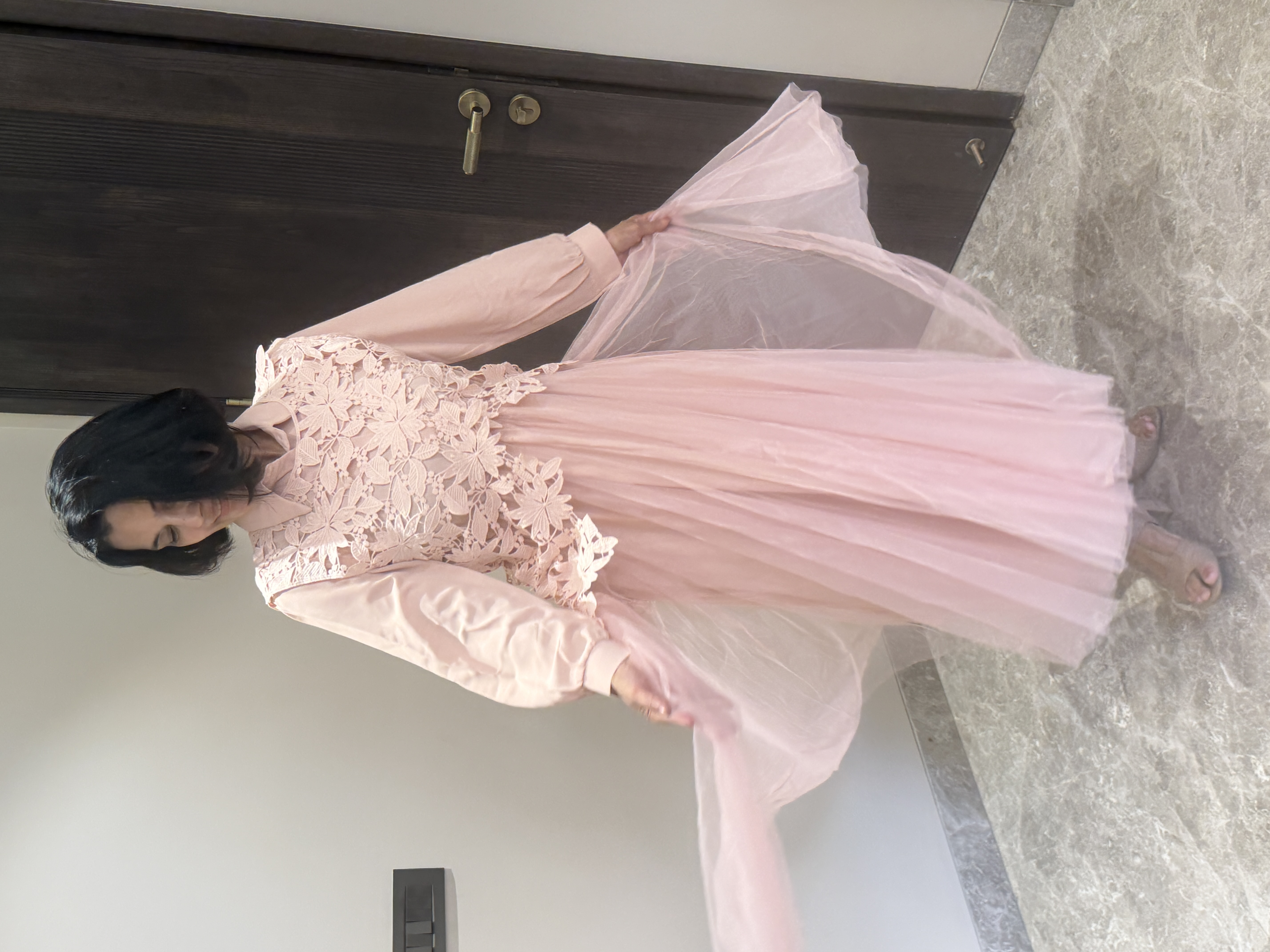 Dusty Pink Lace & Net Two-Piece Dress — Lace & Net, Hand finished in-house, view 2