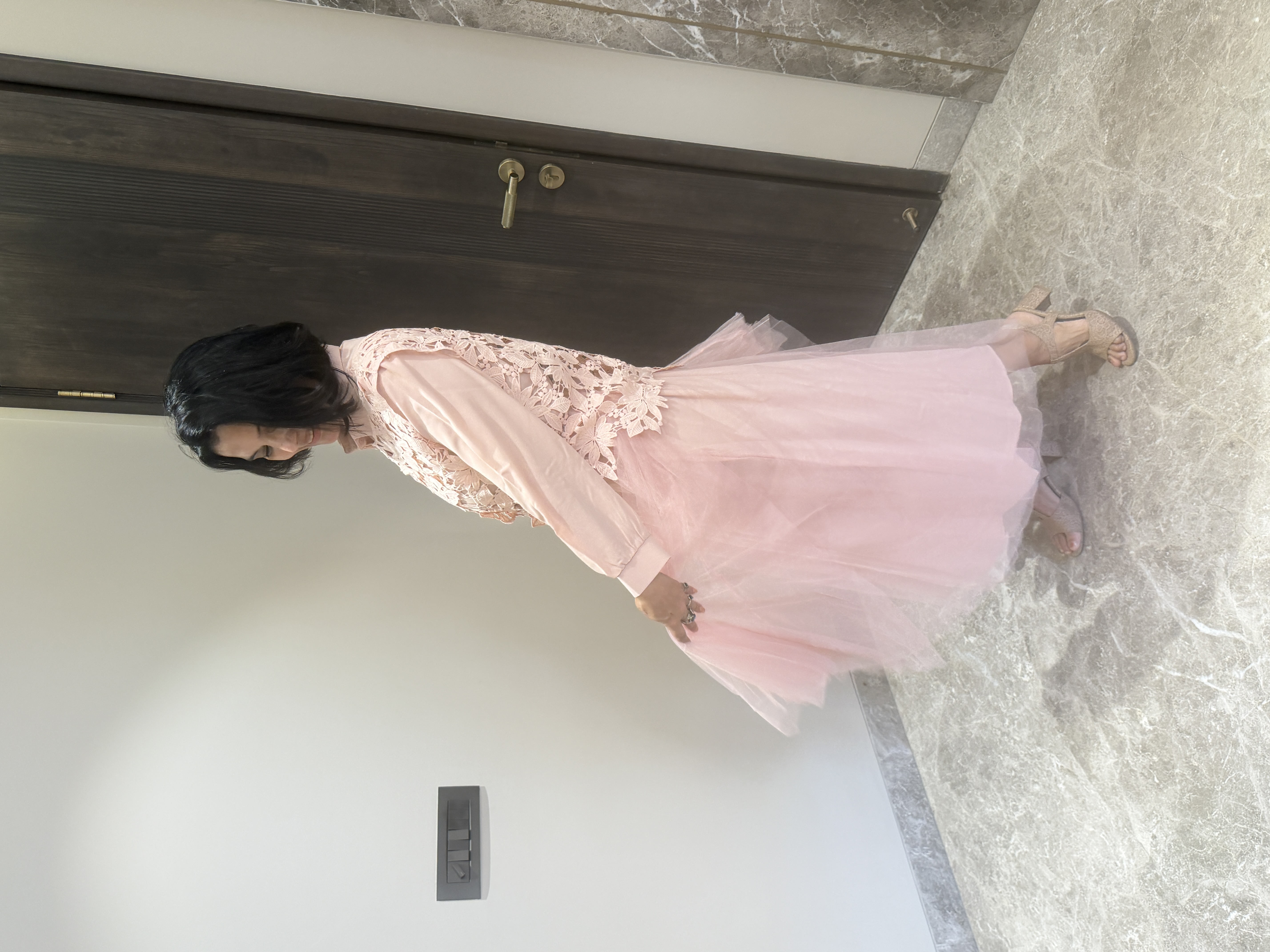Dusty Pink Lace & Net Two-Piece Dress — Lace & Net, Hand finished in-house, view 6