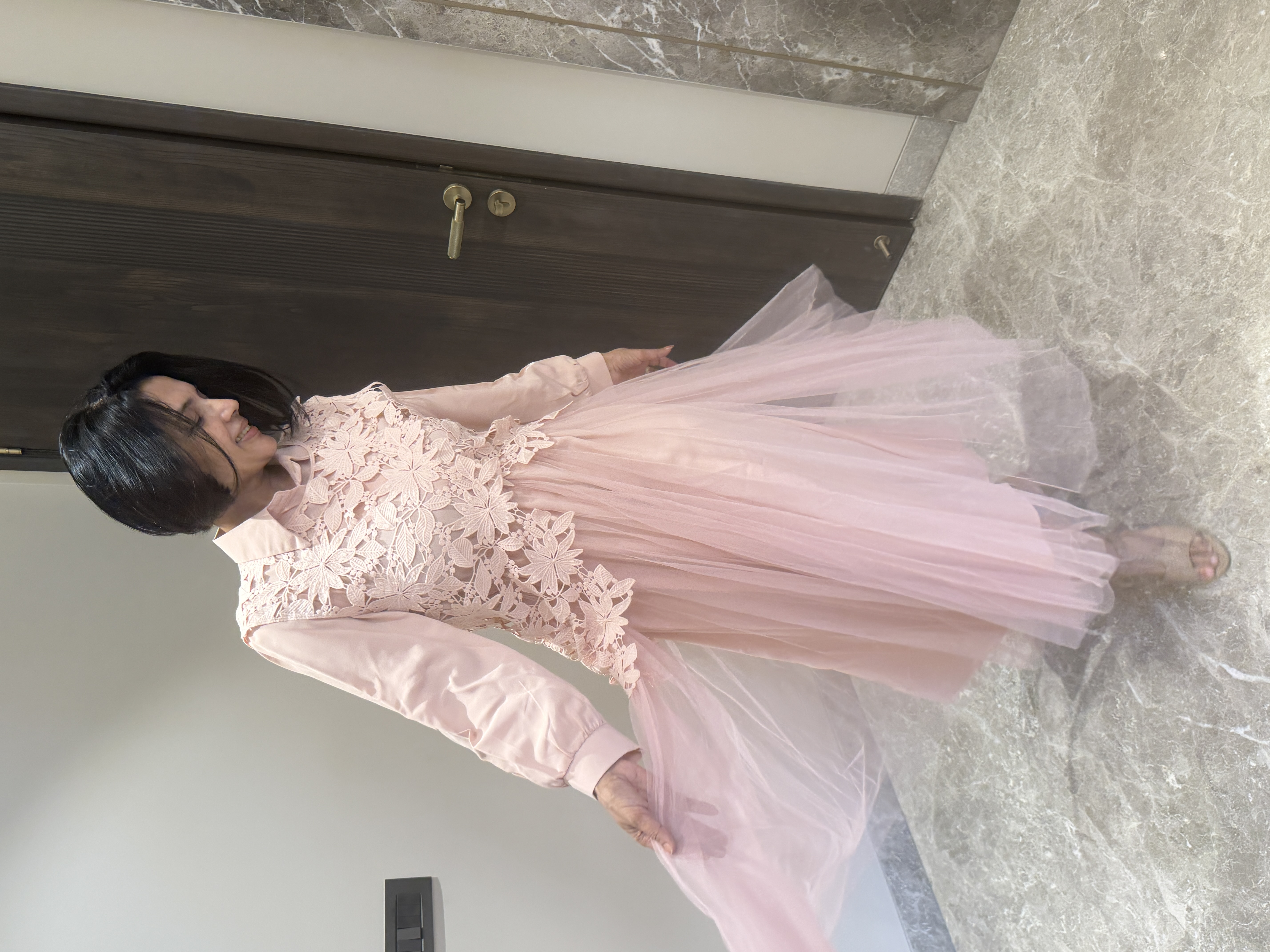 Dusty Pink Lace & Net Two-Piece Dress — Lace & Net, Hand finished in-house, view 3