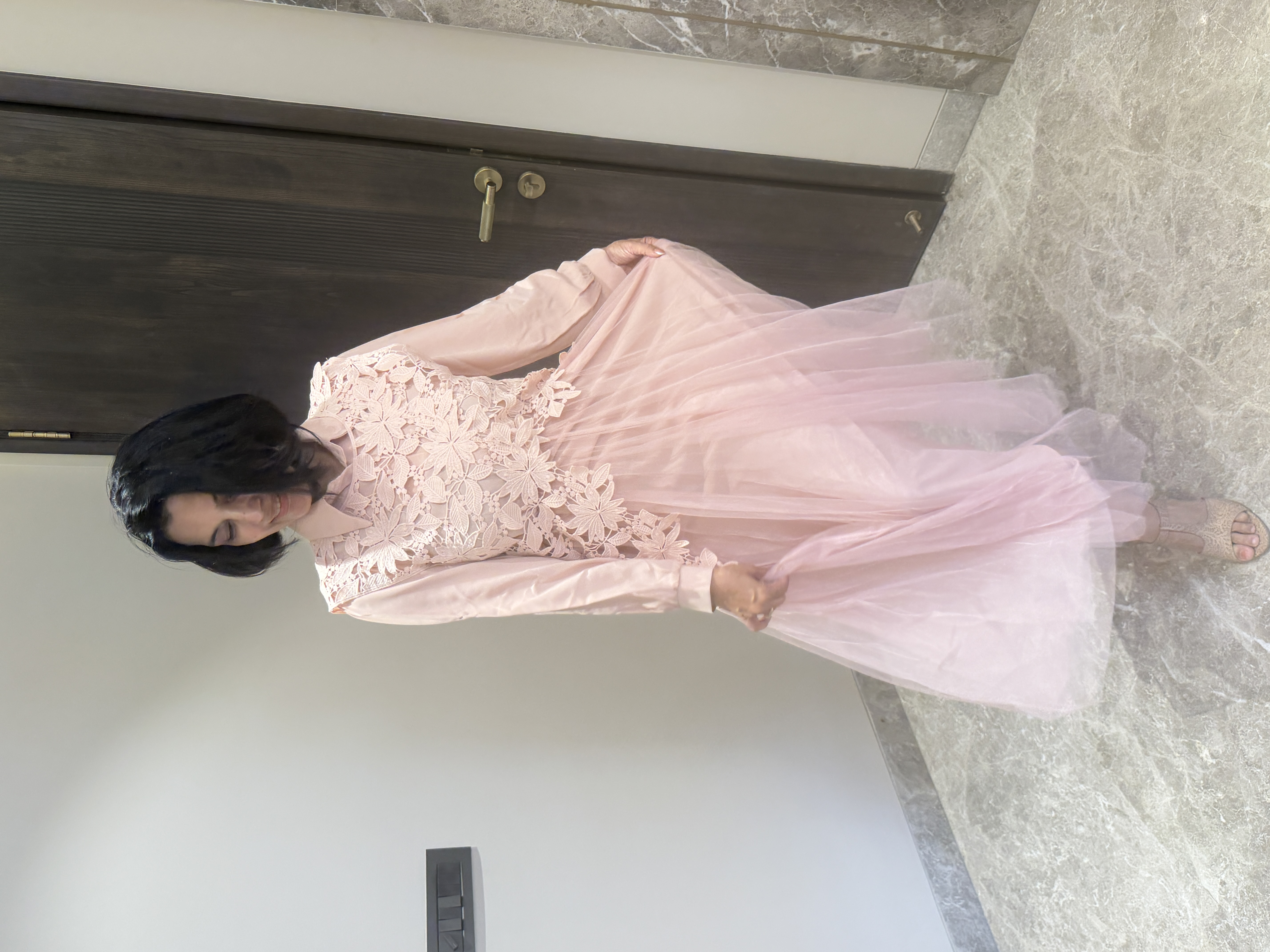 Dusty Pink Lace & Net Two-Piece Dress — Lace & Net, Hand finished in-house, view 8