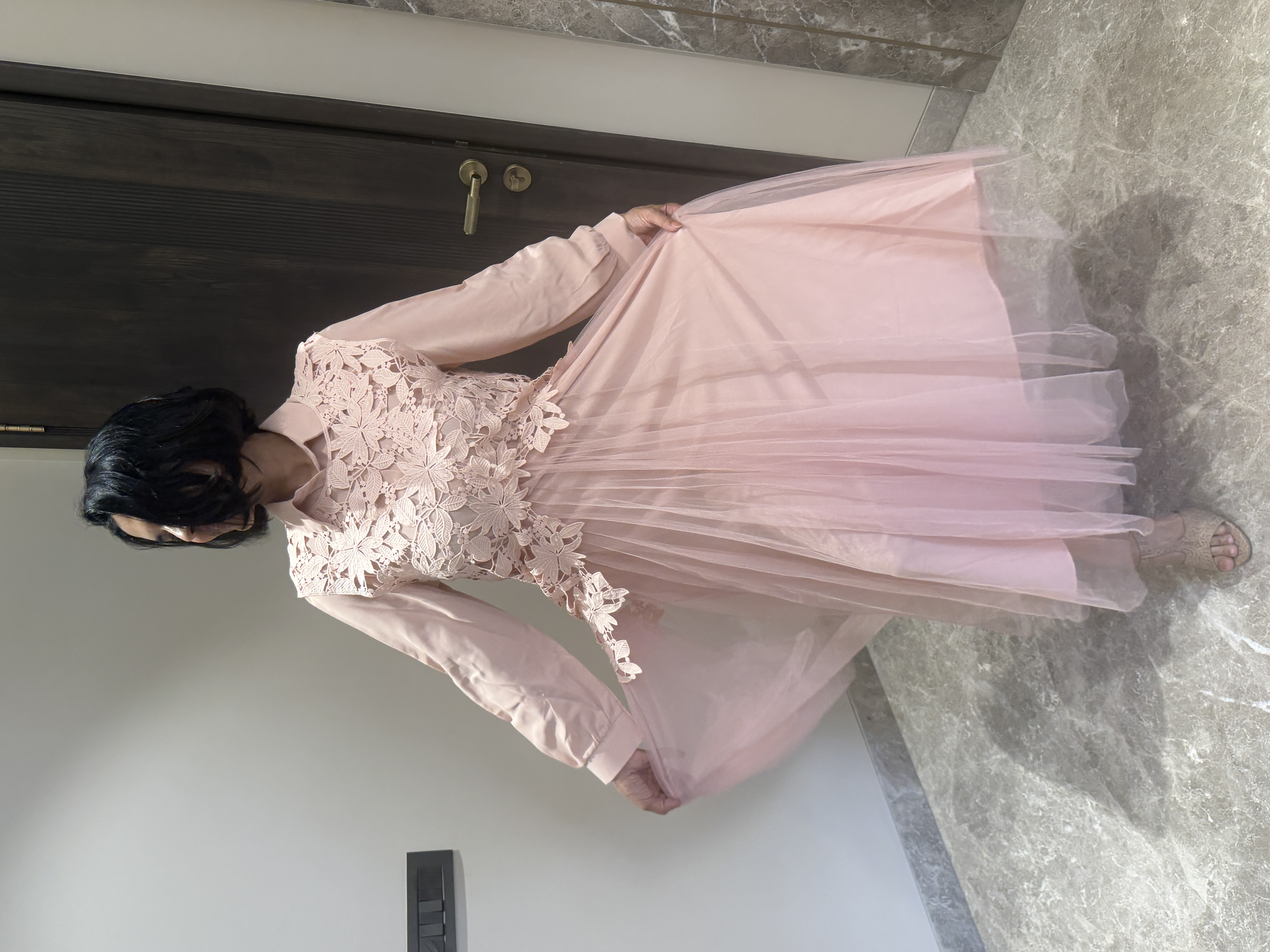 Dusty Pink Lace & Net Two-Piece Dress — Lace & Net, Hand finished in-house, view 9