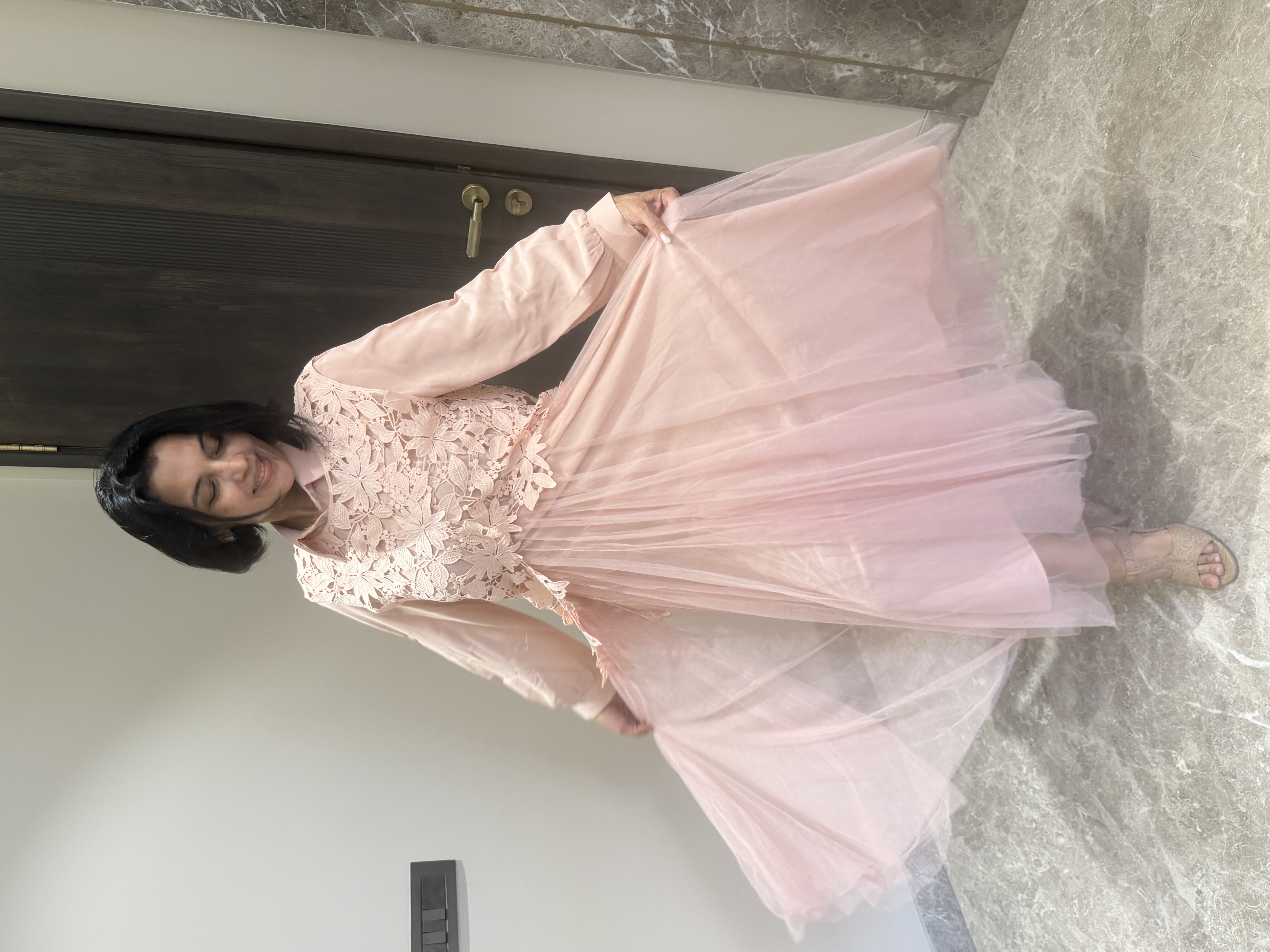 Dusty Pink Lace & Net Two-Piece Dress — Lace & Net, Hand finished in-house, view 7