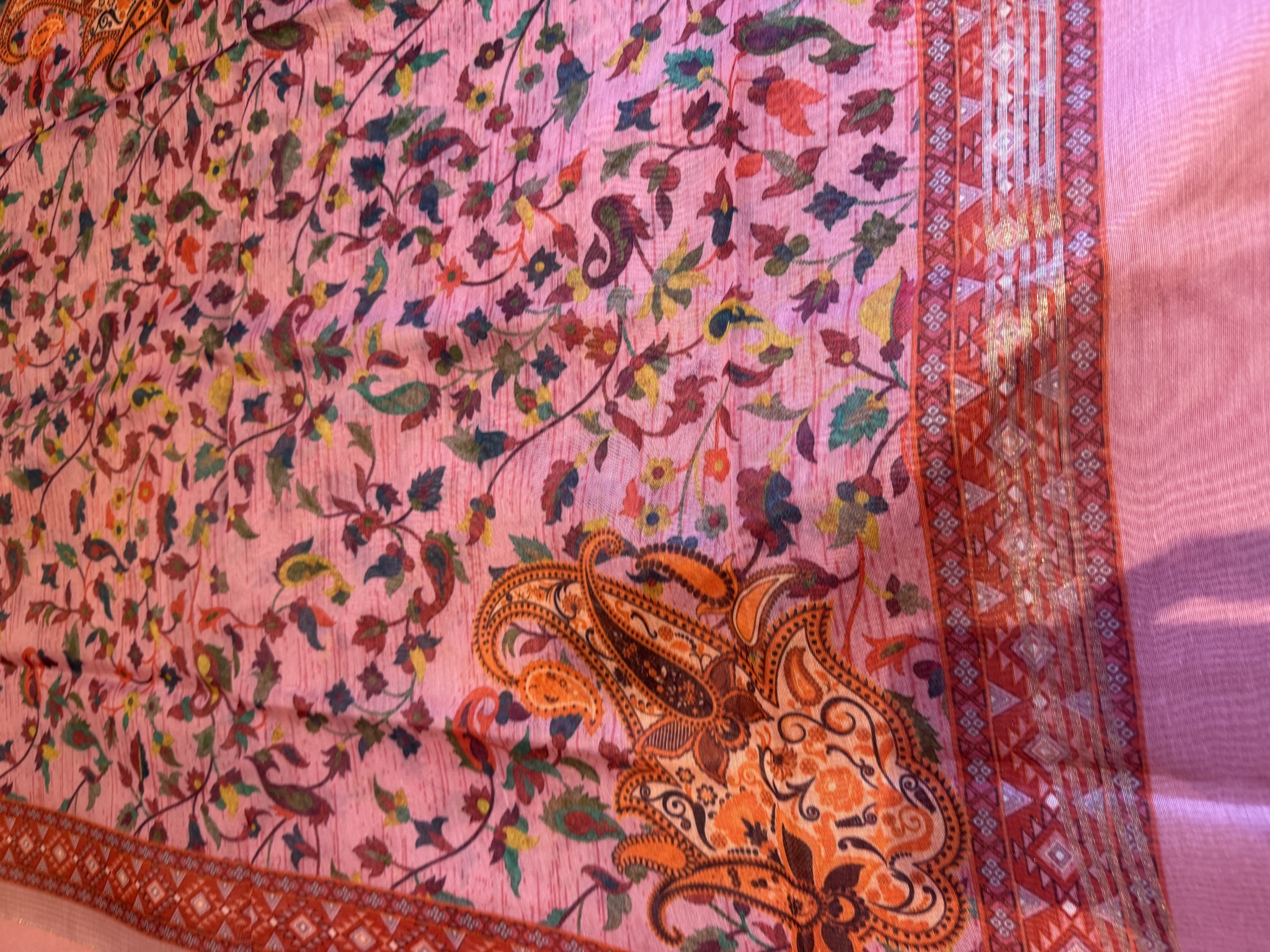 Dusty Rose Pink Unstitched Suit Set with Kani Print Dupatta — Silk, Varanasi, Uttar Pradesh, view 5
