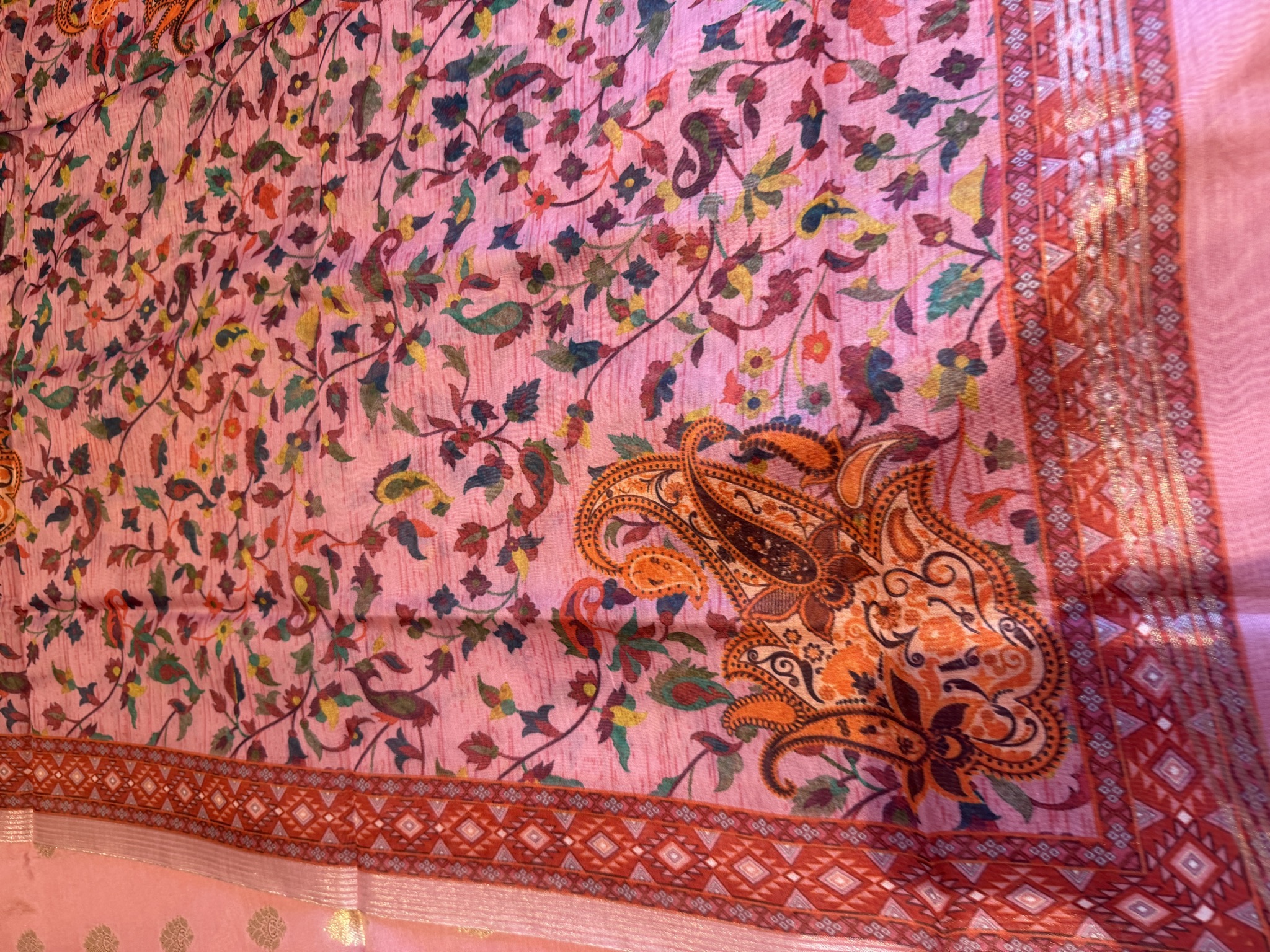 Dusty Rose Pink Unstitched Suit Set with Kani Print Dupatta — Silk, Varanasi, Uttar Pradesh, view 6