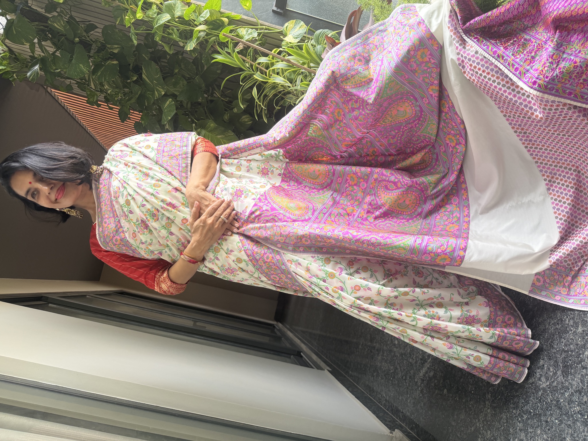 Ektara Silk Banarasi Saree with All-Over Floral Jaal — Banarasi, Ektara Silk, Varanasi, Uttar Pradesh, view 3