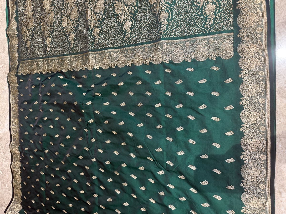 Emerald Green Vintage-Inspired Mushroo Silk Banarasi Saree — Banarasi, Mushroo Silk, Varanasi, Uttar Pradesh, view 6