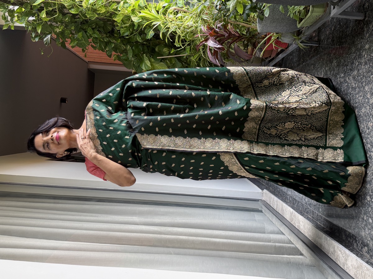 Emerald Green Vintage-Inspired Mushroo Silk Banarasi Saree — Banarasi, Mushroo Silk, Varanasi, Uttar Pradesh, view 1