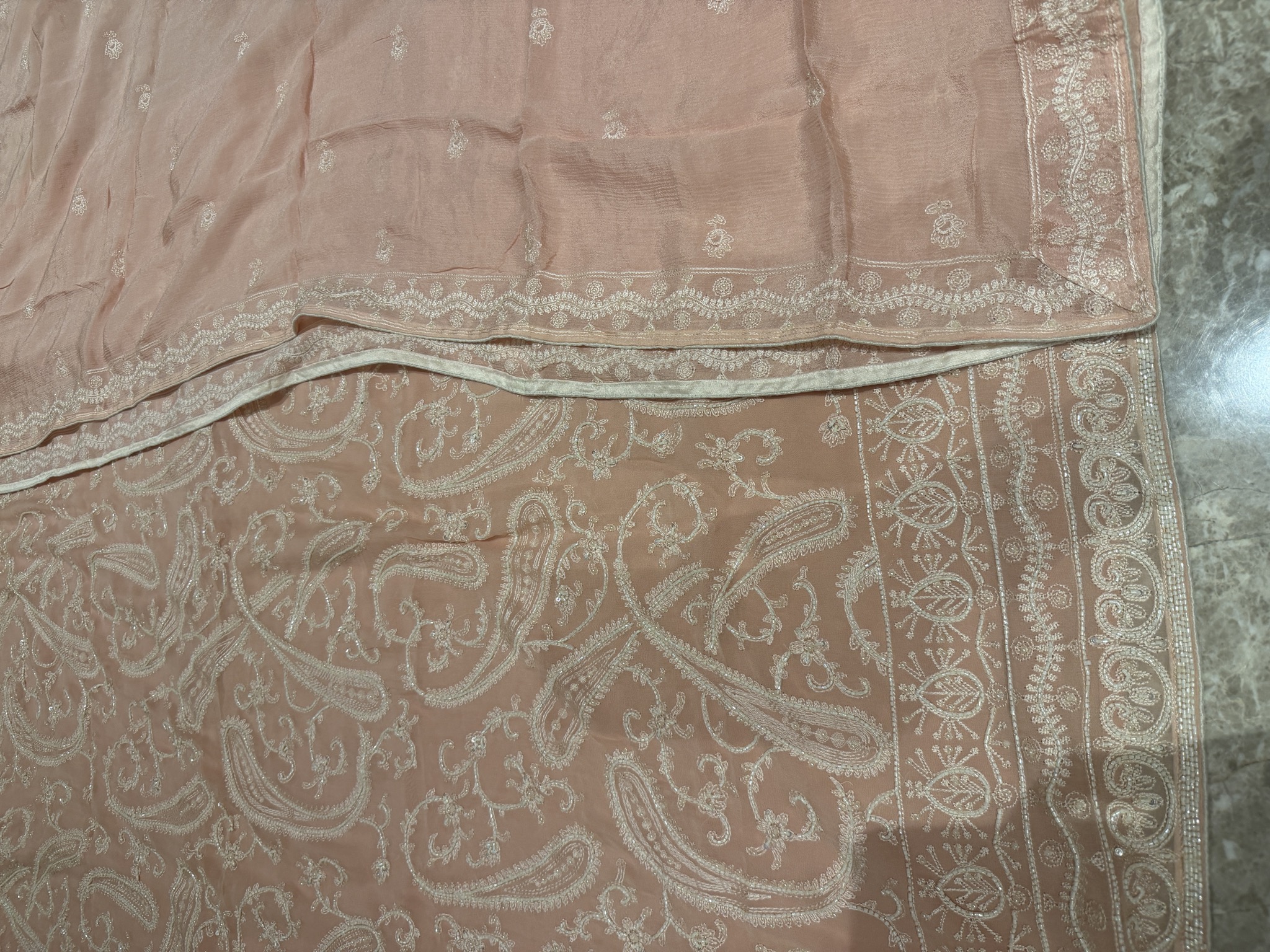 Pure Georgette Embroidered Unstitched Suit Set in Dusty Rose — Pure Georgette, India