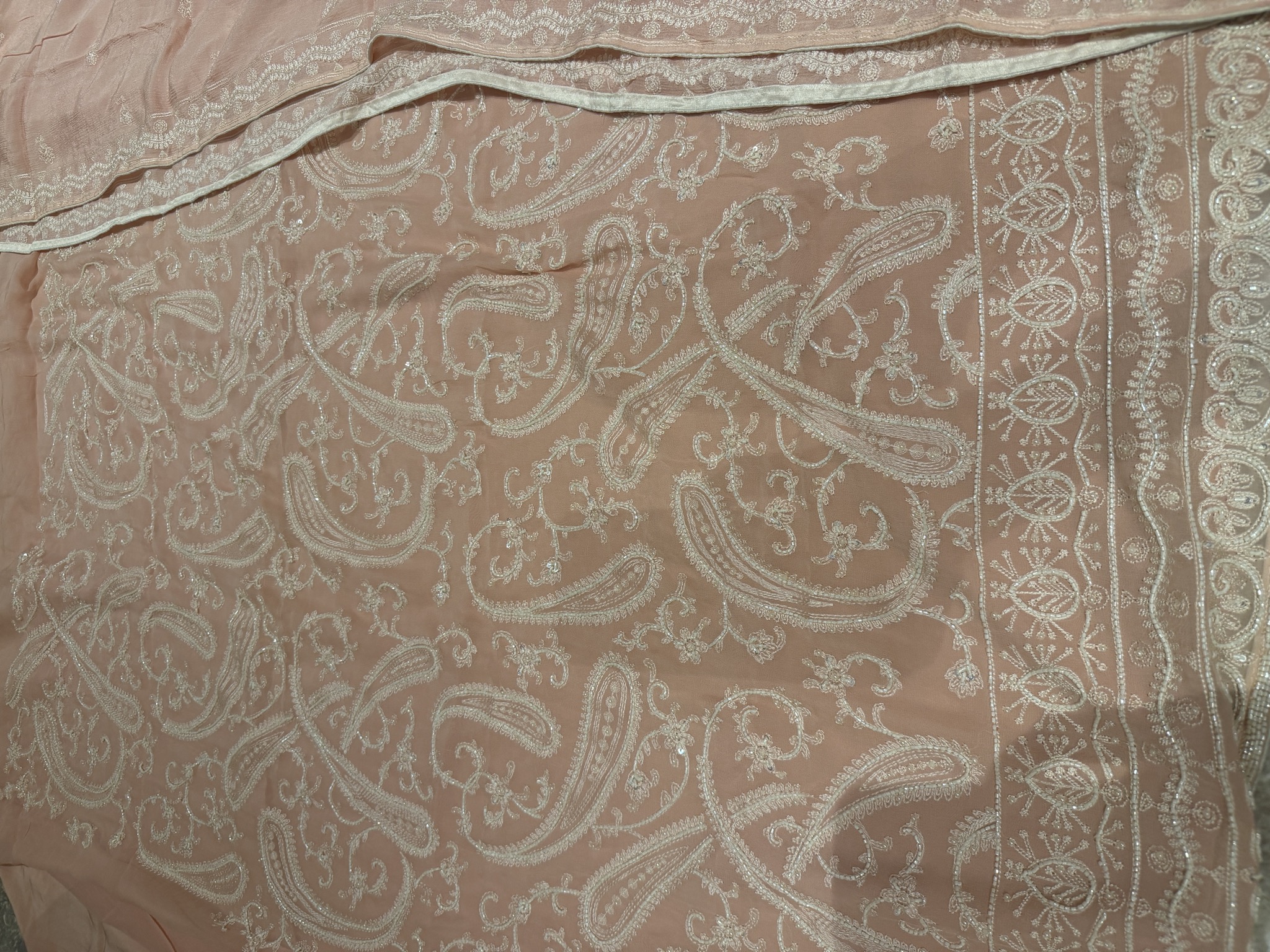 Pure Georgette Embroidered Unstitched Suit Set in Dusty Rose — Pure Georgette, India, view 2