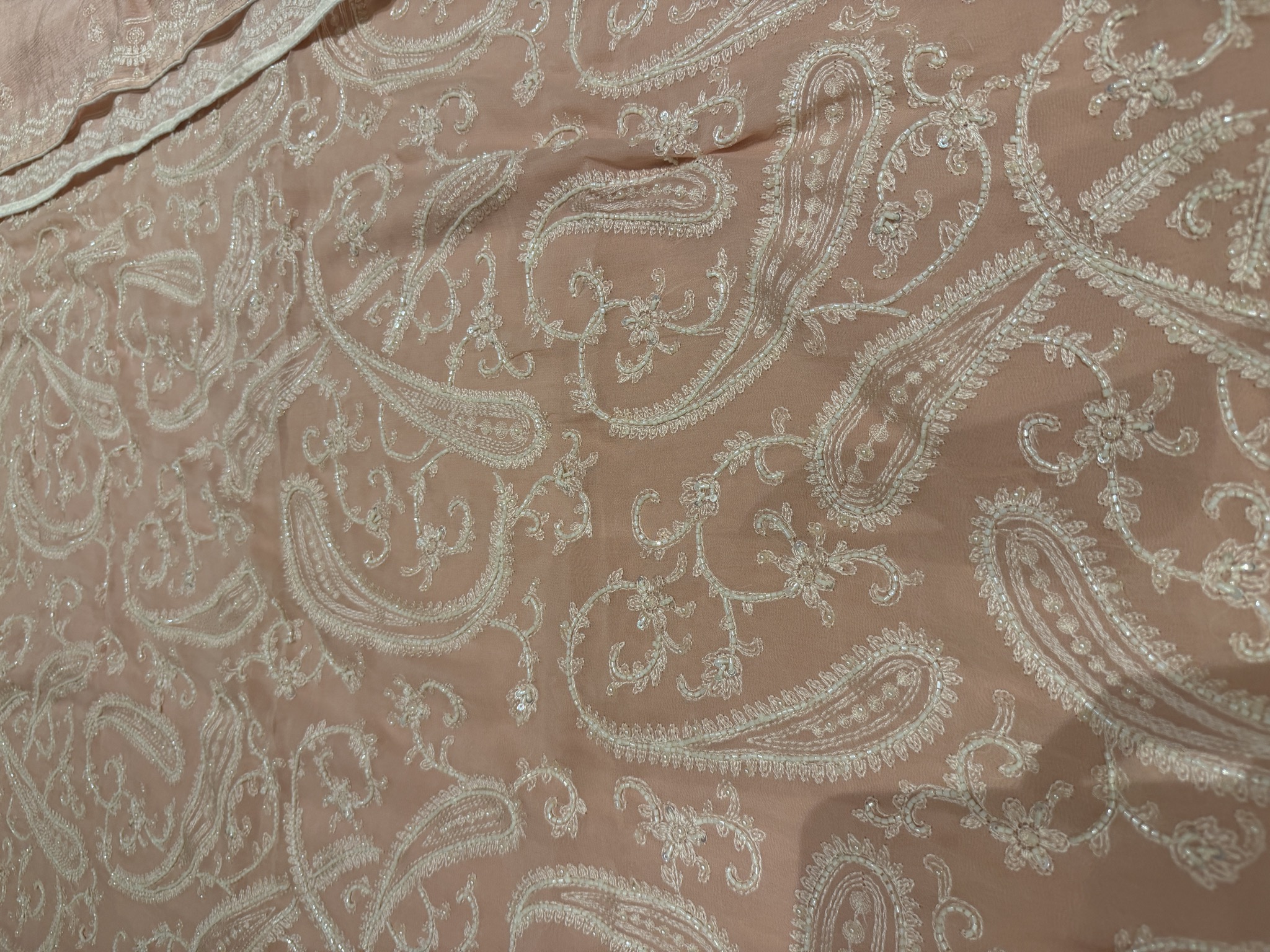 Pure Georgette Embroidered Unstitched Suit Set in Dusty Rose — Pure Georgette, India, view 3