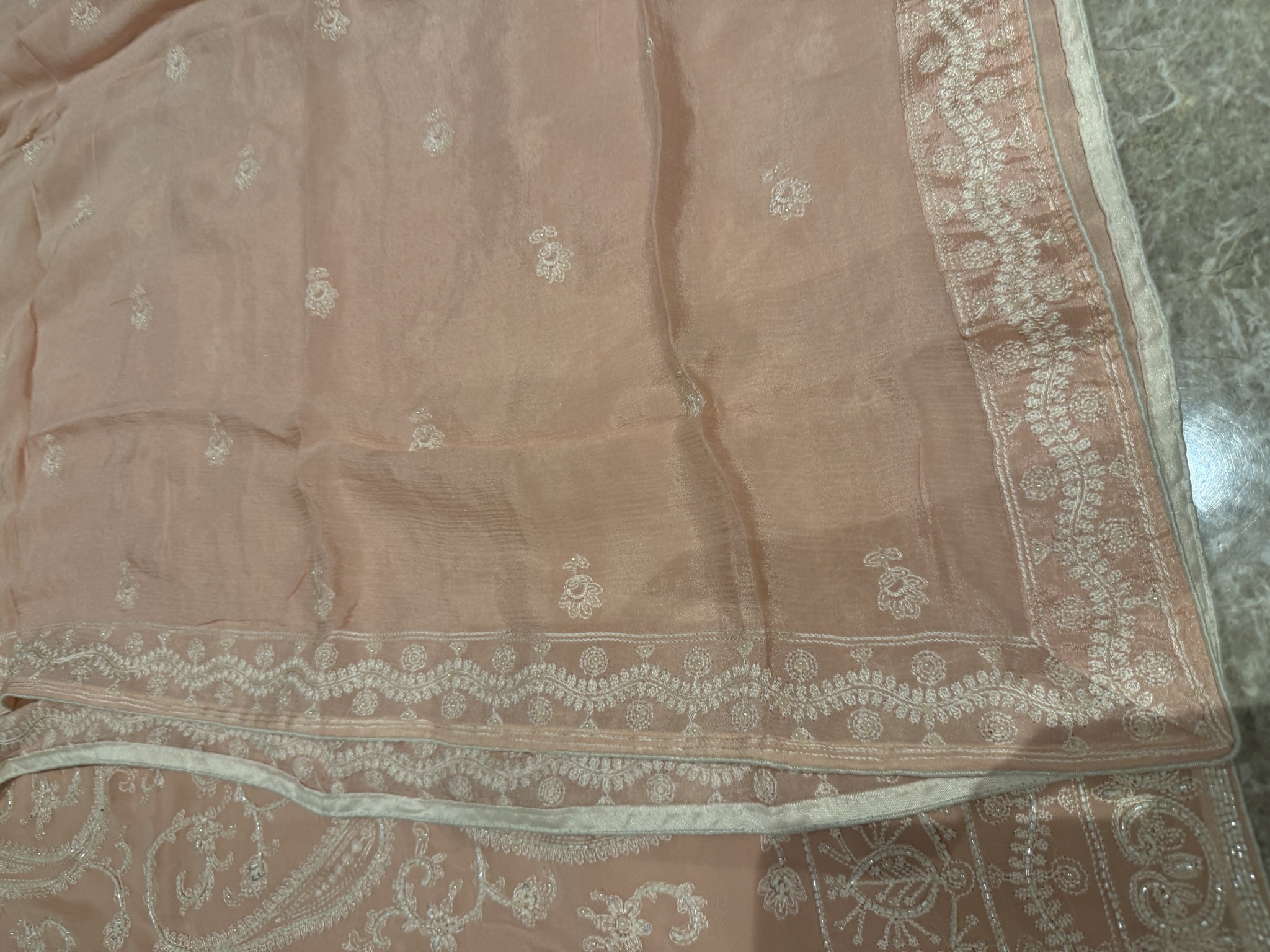 Pure Georgette Embroidered Unstitched Suit Set in Dusty Rose — Pure Georgette, India, view 4