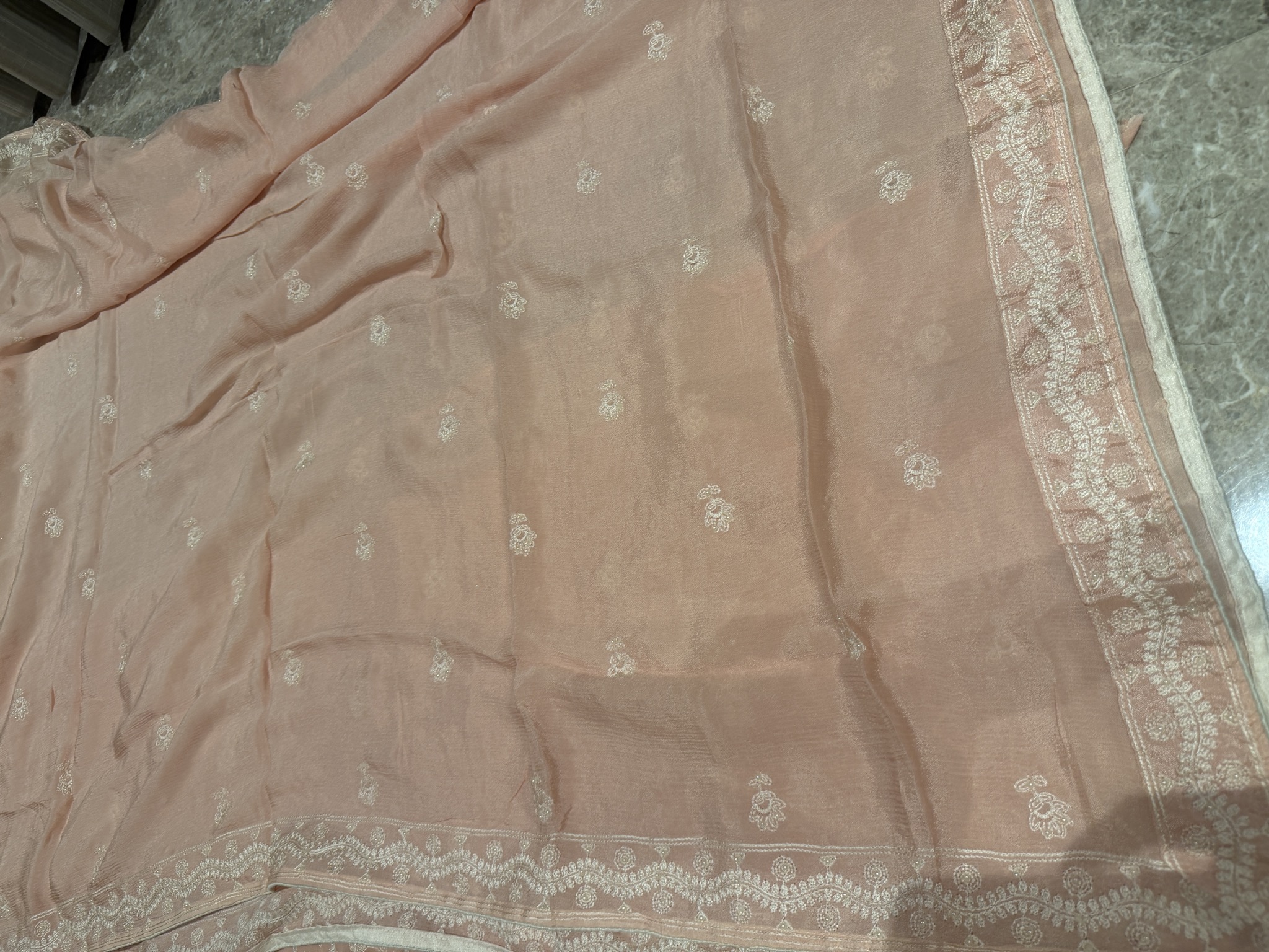 Pure Georgette Embroidered Unstitched Suit Set in Dusty Rose — Pure Georgette, India, view 5