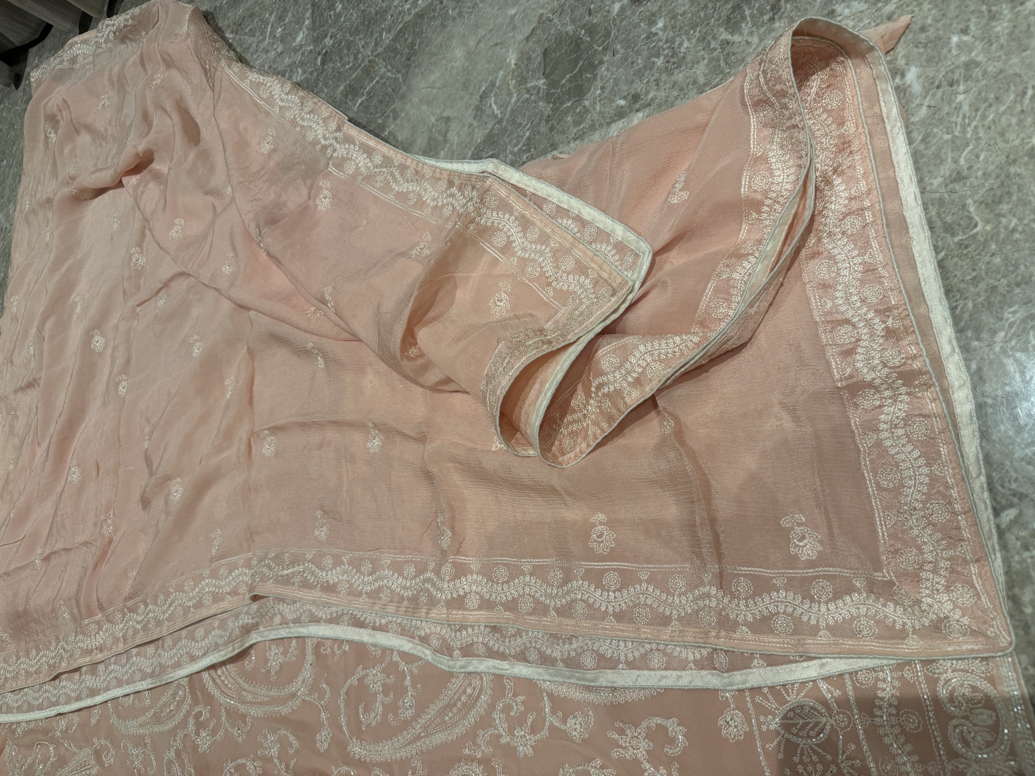 Pure Georgette Embroidered Unstitched Suit Set in Dusty Rose — Pure Georgette, India, view 6