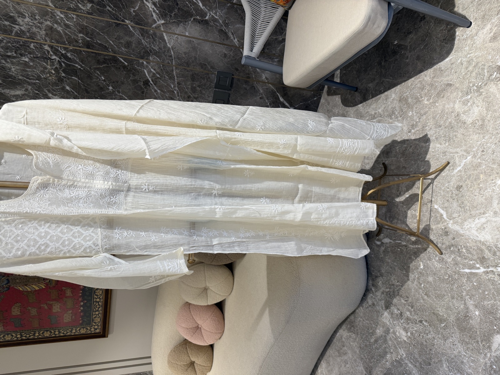 Ivory Crushed Organic Cotton Chikankari Suit Set with Hand Jaali Work — Organic Cotton, Lucknow, Uttar Pradesh