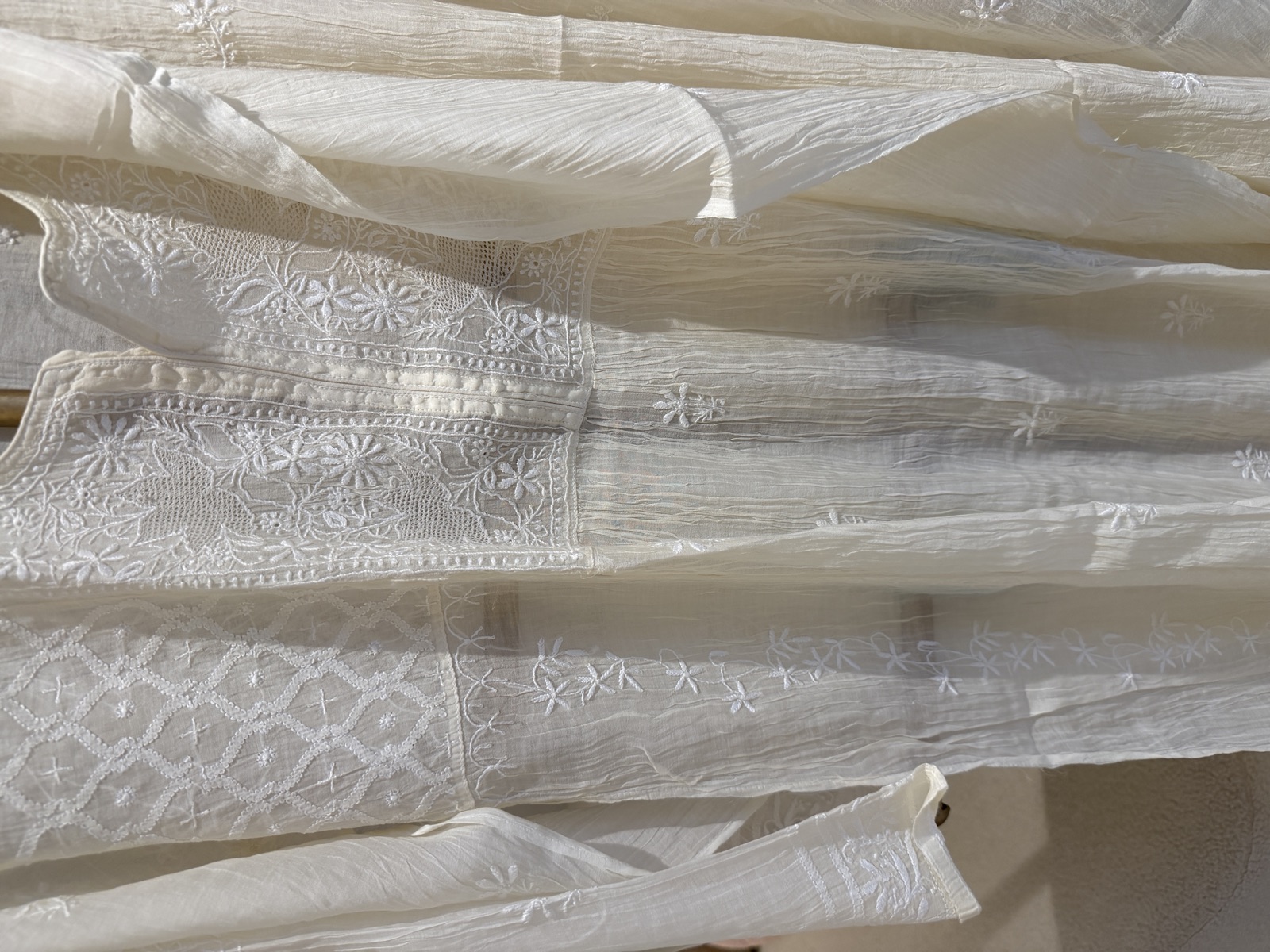 Ivory Crushed Organic Cotton Chikankari Suit Set with Hand Jaali Work — Organic Cotton, Lucknow, Uttar Pradesh, view 2