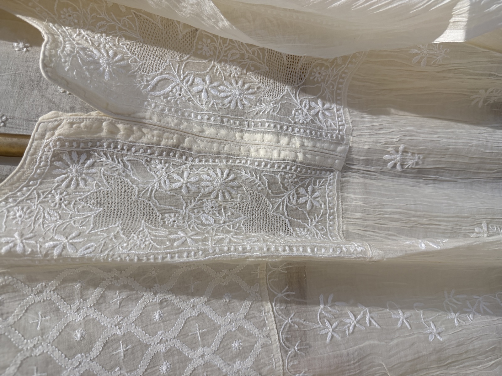 Ivory Crushed Organic Cotton Chikankari Suit Set with Hand Jaali Work — Organic Cotton, Lucknow, Uttar Pradesh, view 3