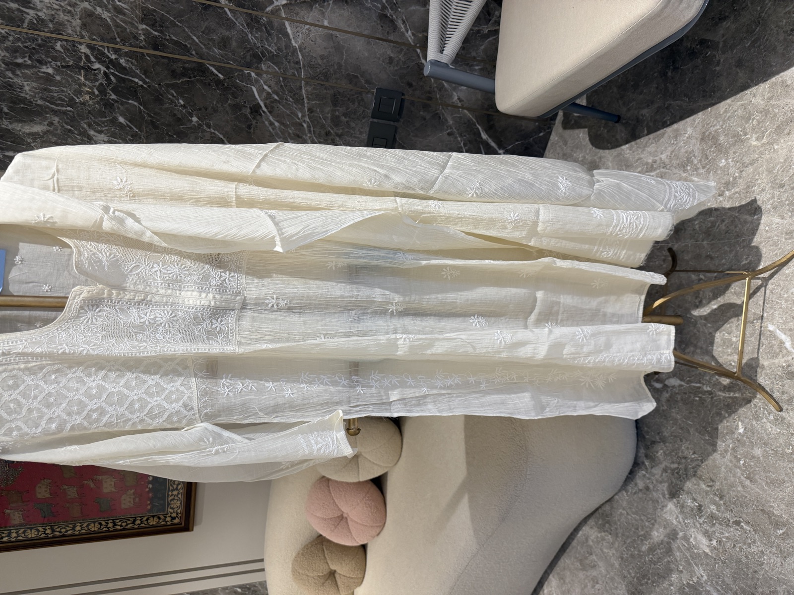 Ivory Crushed Organic Cotton Chikankari Suit Set with Hand Jaali Work — Organic Cotton, Lucknow, Uttar Pradesh, view 4