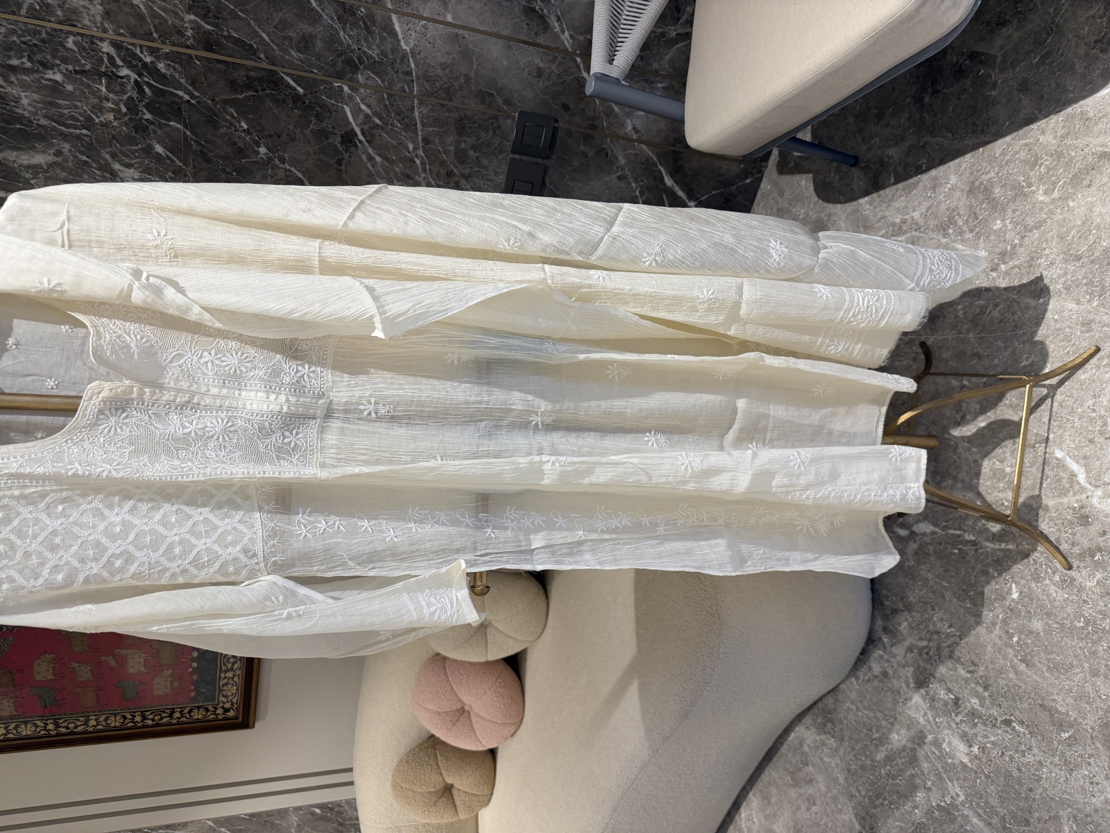 Ivory Crushed Organic Cotton Chikankari Suit Set with Hand Jaali Work — Organic Cotton, Lucknow, Uttar Pradesh, view 5