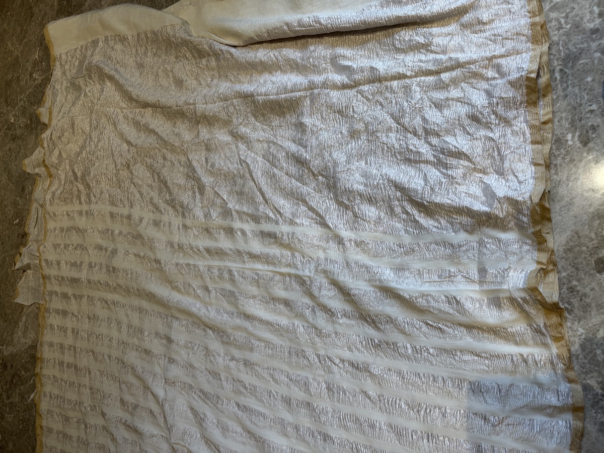 Ivory Crushed Tissue Silver Zari Banarasi Saree — Banarasi, Tissue Silk, Varanasi, Uttar Pradesh, view 5