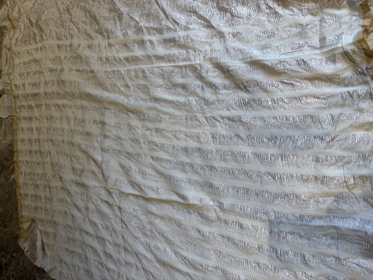 Ivory Crushed Tissue Silver Zari Banarasi Saree — Banarasi, Tissue Silk, Varanasi, Uttar Pradesh, view 7