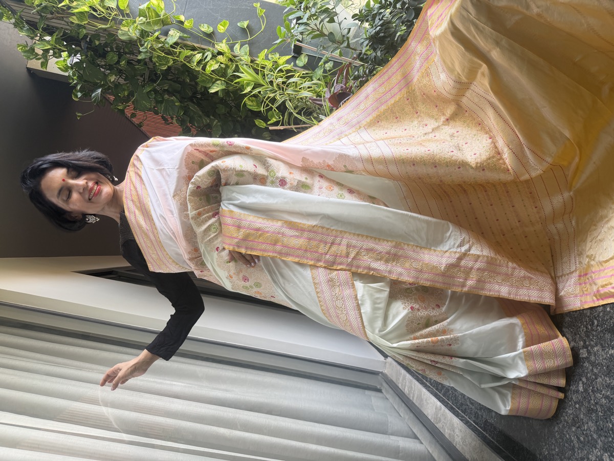 Ivory & Gold Kadwa Katan Silk Handloom Banarasi Saree — Banarasi, Katan Silk, Varanasi, Uttar Pradesh
